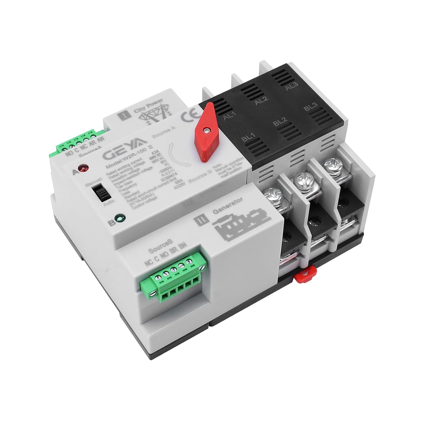 GEYA Mini ATS Dual Power Automatic Transfer Switch Electrical Selector Switches Uninterrupted Power Din Rail(2Pole 25A AC220V)