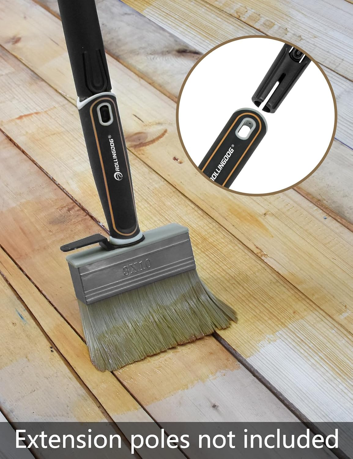 ROLLINGDOG Fence Paint Brush Set 4" 2 Pcs with Rubber Handle for Wall,Ceiling, Deck, Fence, Outdoor Painting, Shed image number 2