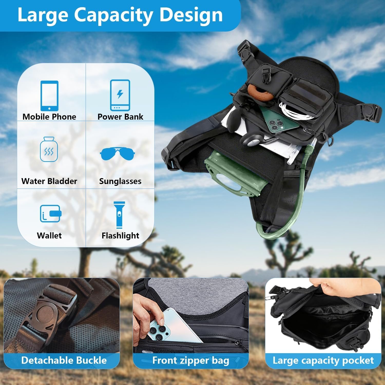 Ultra-Compact Hydration Running Vest: Lightweight Chest Pack with Integrated 2L Reservoir for Multi-Sport Adventures (Hiking, Cycling, Racing) - Unisex Fit image number 2