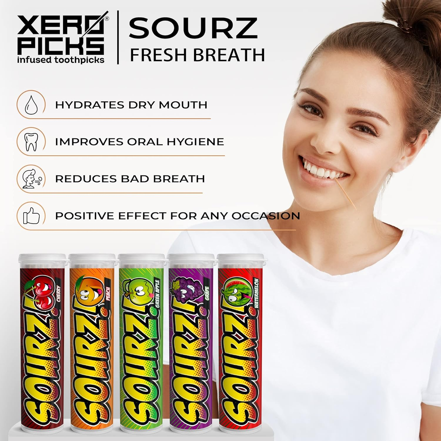 Xero Picks - Sourz Infused Flavored Toothpicks for Long Lasting Fresh Breath - 100 Picks - 5 Pack - Variety Pack image number 4