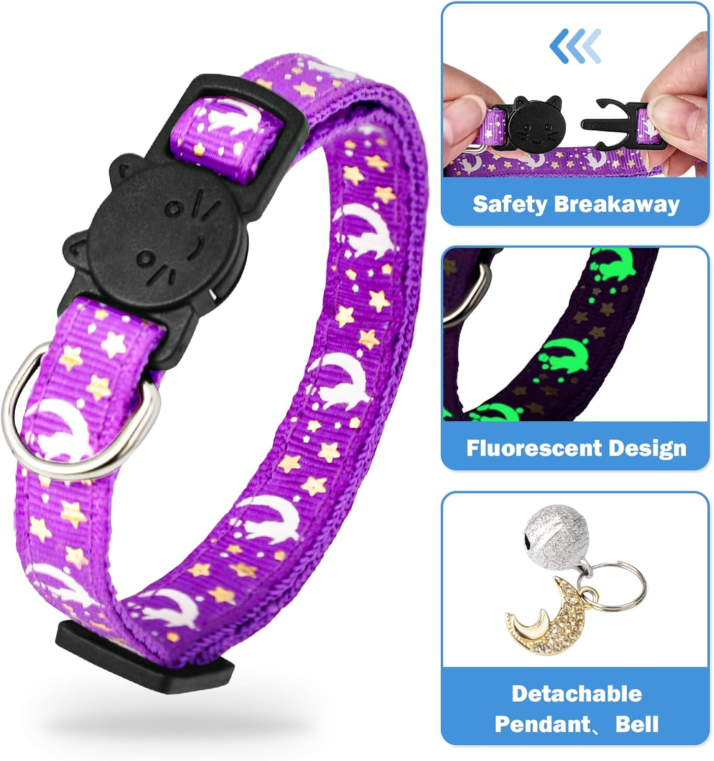 Enbluy 4 Pack Cat Collars with Bells, Fluorescent Cat Collar Glows in the Dark Breakaway Cat Collar Adjustable Reflective Cat Collars with Safe Breakaway Quick Release Buckle for Kitty Puppy image number 5