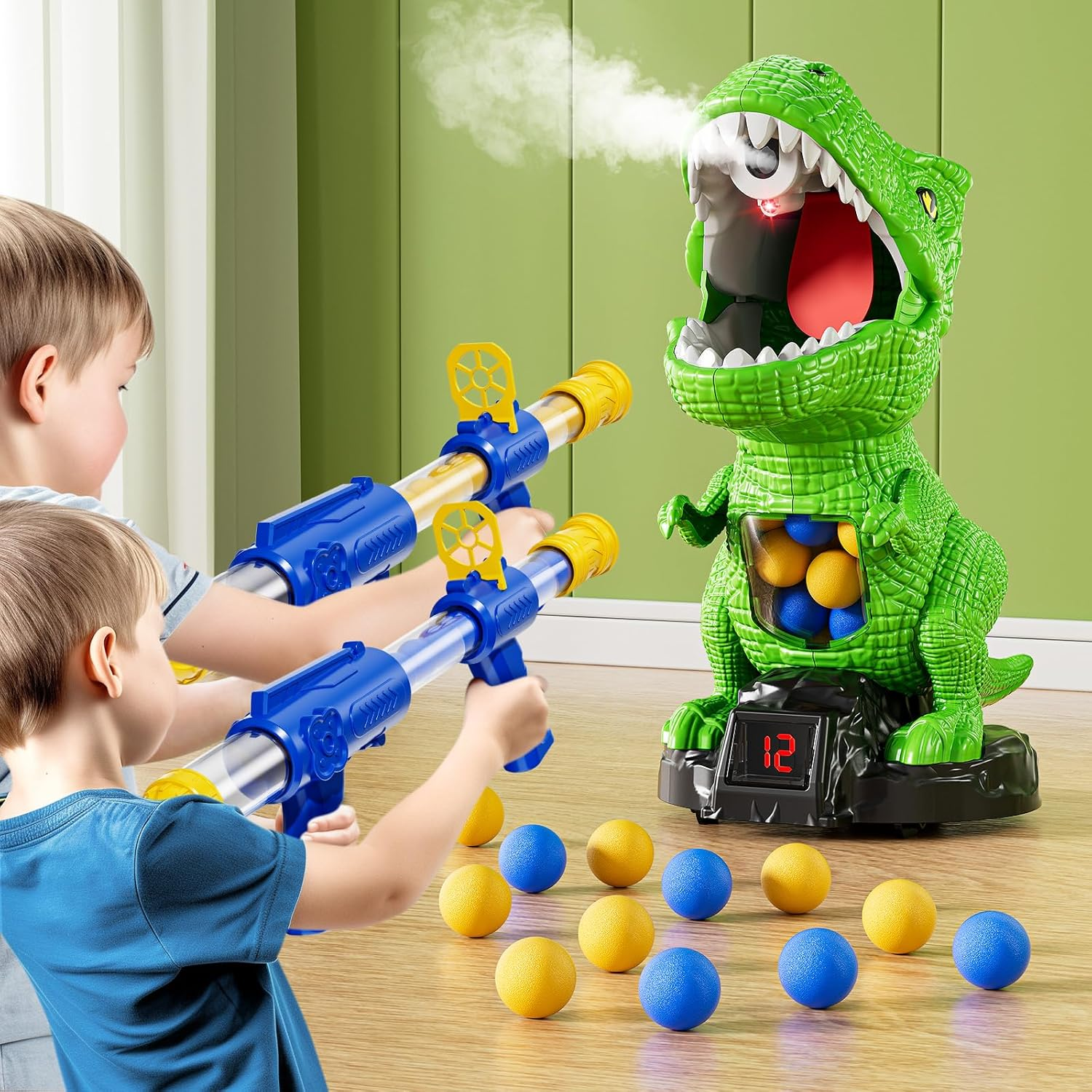 NIPLOOOW Moveable Dinosaur Shooting Toys for Kids 3-8 Years, Movable Shooting Target Toy with Air Pump Guns, Interactive Competition Game for Boys and Girls Ages 3 4 5 6 7 8 Years Old image number 1