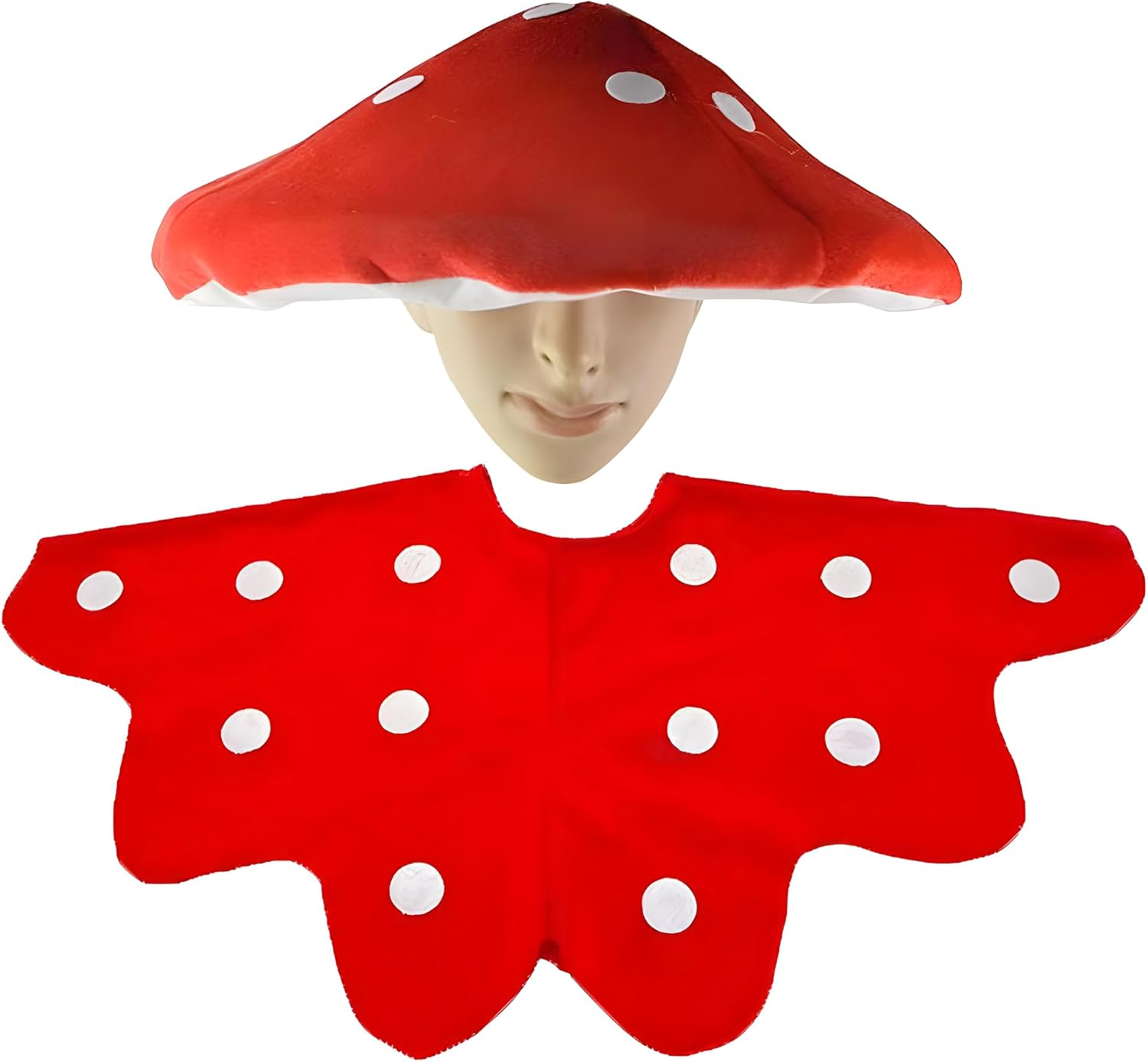 2Pcs Mushroom Hats Set, Spotted Toadstool Beret with Felt Cape, Soft Plush Costume Headwear for Boys Girls Adults for Birthday Parties Stage Shows & Fun Photo Shoots image number 4