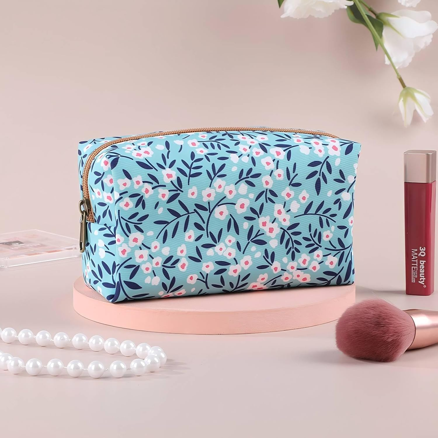 Makeup Bag, Floral Cosmetic Bag,Large Capacity Toiletry Kit,Cosmetics Bag, Travel Toiletry Makeup Bags Zipper Pouch - Picture 2 image number 6