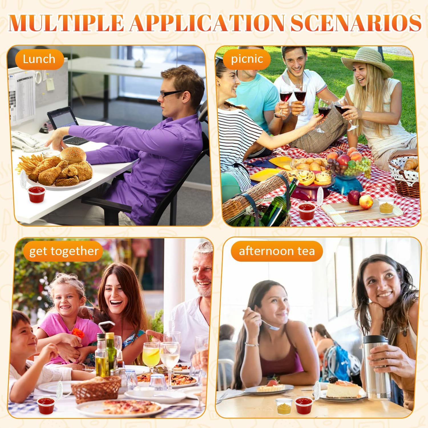 100 Pack round Food Container Pots with Lids, Plastic Cups with Lids Reusable Shot Condiment Cup,Dipping Sauce & Salad Dressing、Clear Small Deli Pot Restaurants Takeaways Sauce Container (Transparent) image number 2