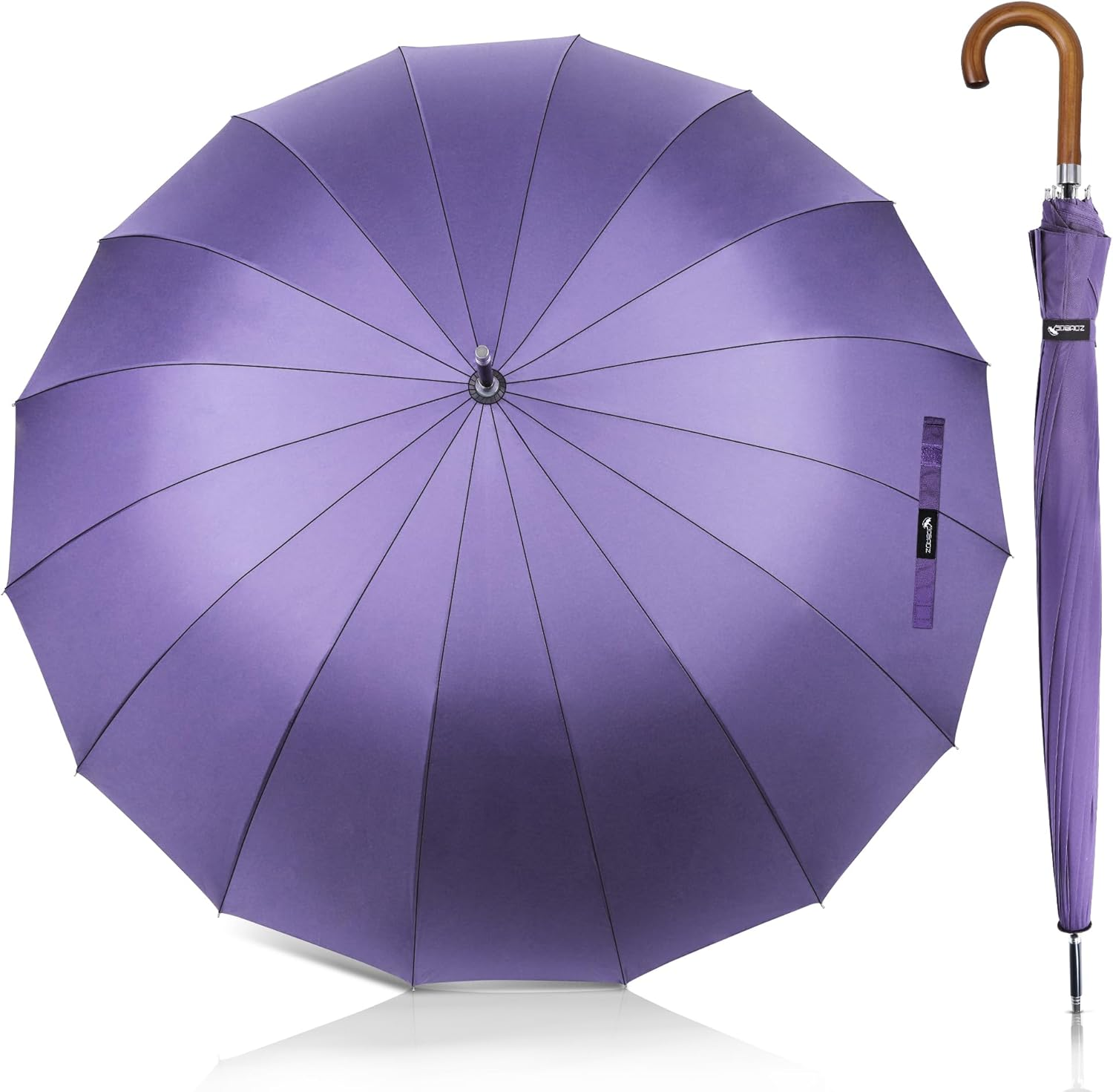 ZOMAKE Large Stick Golf Umbrella with Wood Hook Handle 16 Ribs - Automatic Open Classic Umbrellas Windproof Wooden Handle - Long Umbrella with J Hook,Curved Handle Umbrella Cane for Women Men