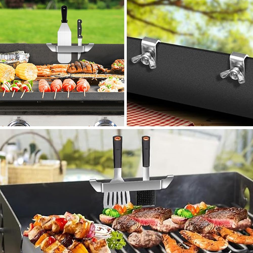 3 Pcs Stainless Steel Baking Pan Spatula Hanging Racks, Grill Barbecue Tool Rack, Spatula Holders, Outdoor Camping Picnic BBQ Grill Essentials, Suitable for Camp Chef, Blackstone, Royal Gourmet image number 5
