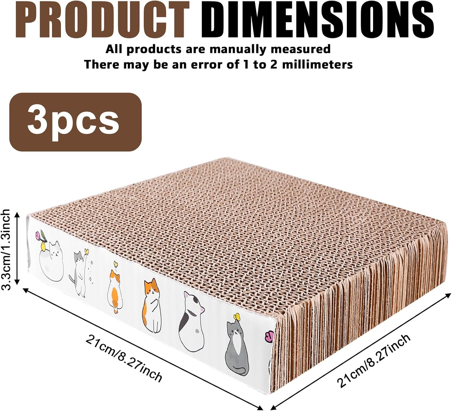 Pack of 3 Cat Scratching Boards, Corrugated Cardboard Scratching Boards Cat, 21 X 21 Cm, Square Scratching Board for Cats, 3.3 Cm Thick Cat Scratching Mat, Available on Both Sides, Cat Scratching image number 2