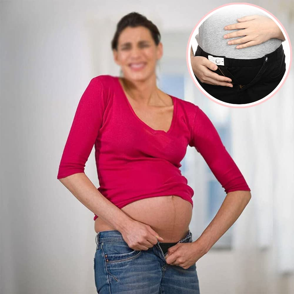 Poemtian Maternity Pants Extender Maternity Pants Belt with Elastic Adjustable Waist Extender Big Belly Waist Expansion Elastic Band Elastic Band (Black) image number 1