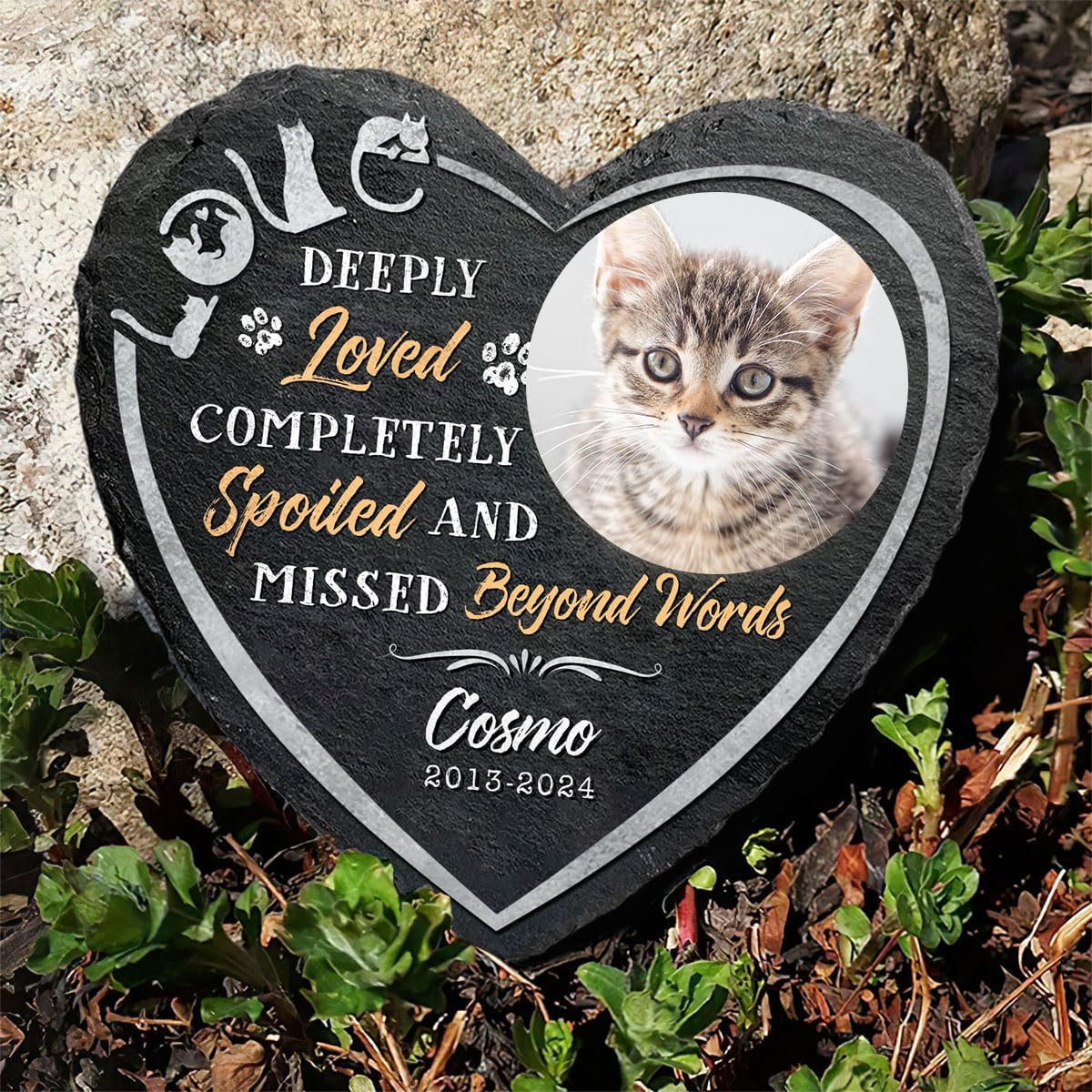 Animal Gravestone, Slate Memorial Stone, Gravestone Dog Cat, Memorial Plaque Gravestone, Animal Memorial Stone in Heart Shape, Diameter 20 Cm (Does Not Support Custom Patterns) image number 5