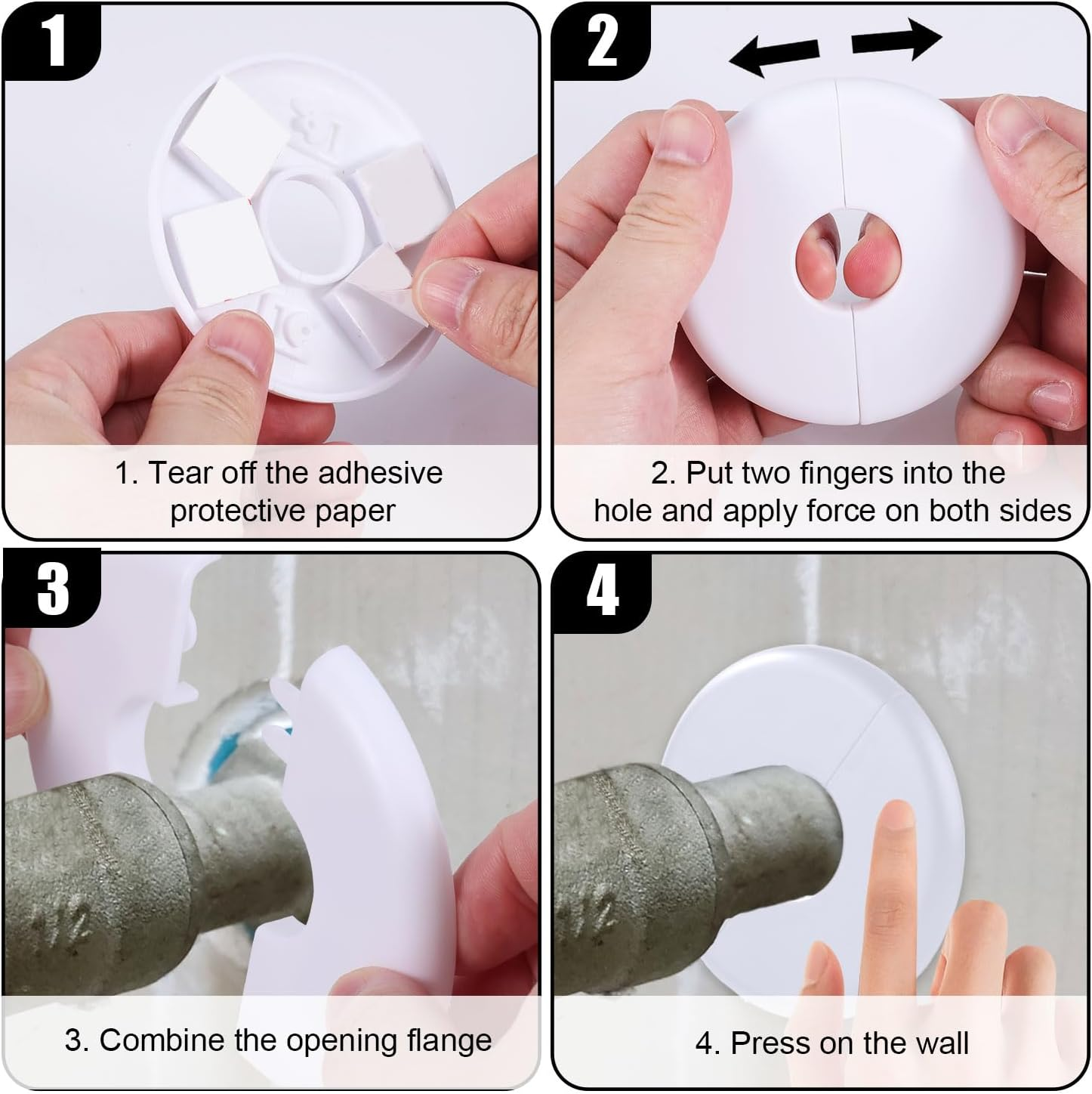 2Pcs Wall Split Flange, Self-Adhesive Escutcheon Plate for 17Mm/0.67In Diameter Water Pipes ABS round Plumbing Cover Plates with Buckle-Design for Faucet Kitchen Toilet (White)