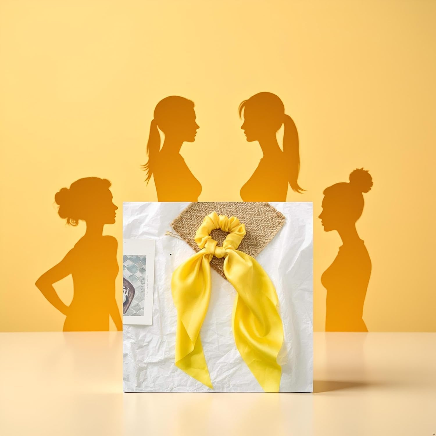 1Pc Yellow Women Girl Bow Satin Ribbon Ponytail Scarf Hair Tie Rope Scrunchies Elastic Band Hair Scrunchies Bands Elastics and Ties Clips and Barrettes image number 3