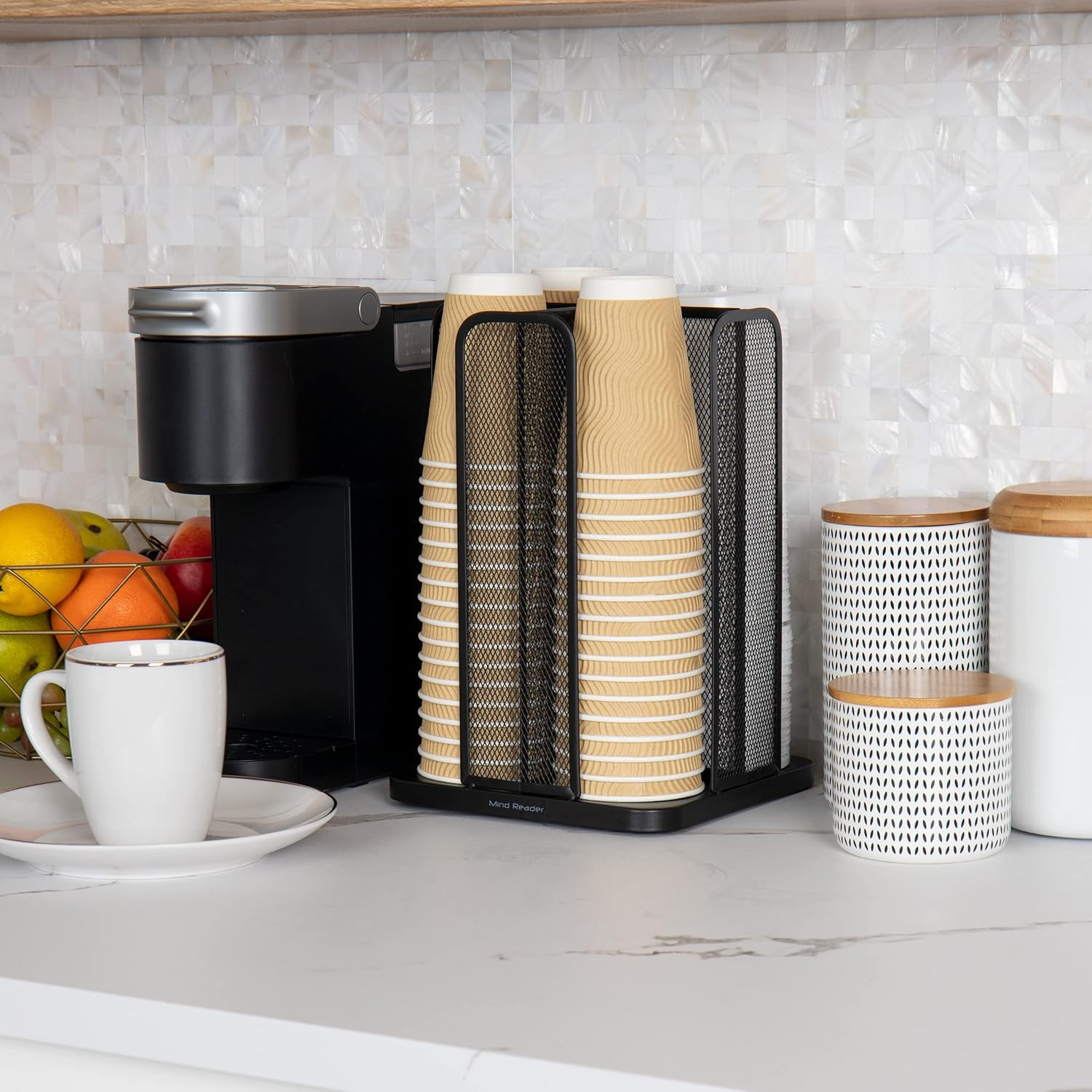 Mind Reader Carousel 4 Compartment Cup and Lid Organizer, Black Mesh image number 3