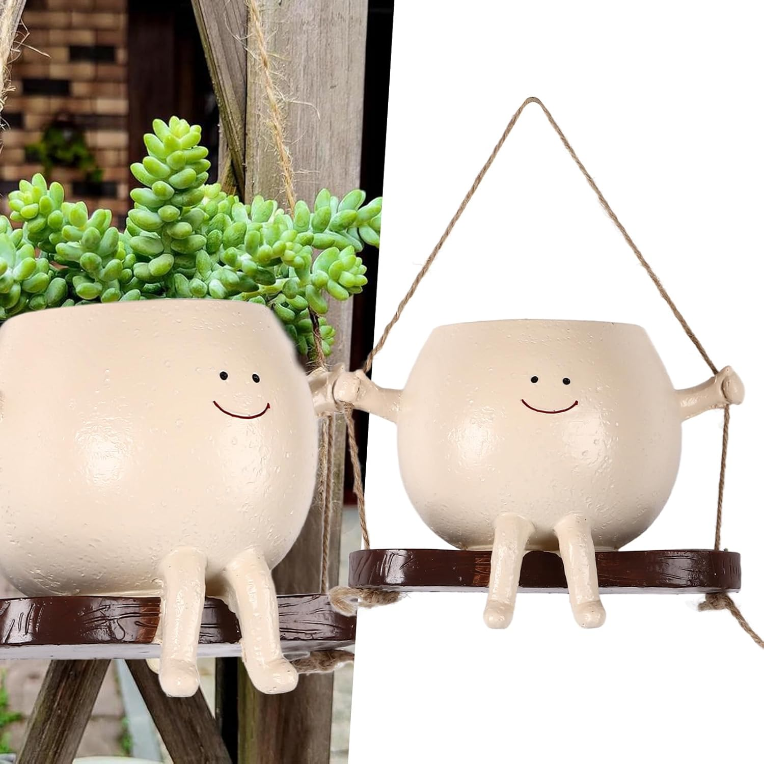 Swing Face Planter, Smiling Face Multifunctional Resin Plant Pot for Garden image number 5