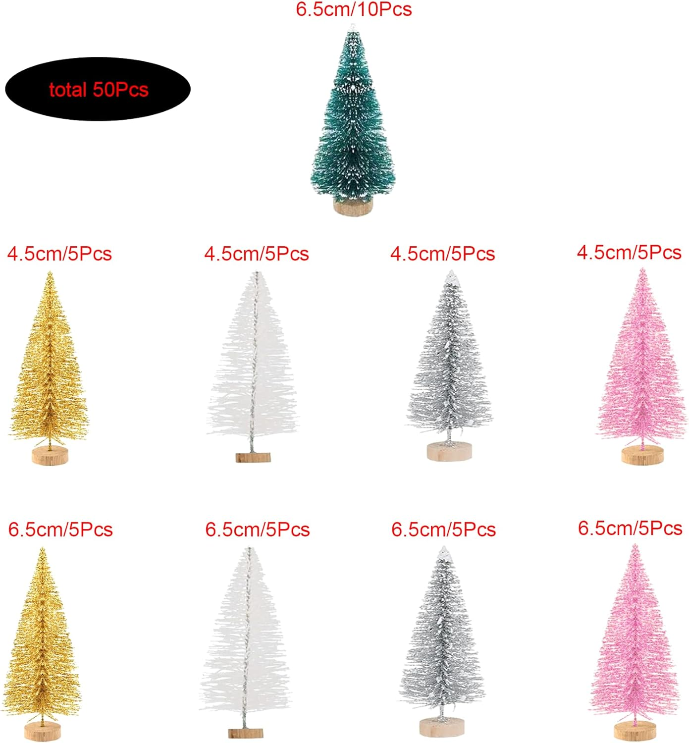 50Pcs Mini Christmas Tree Artificial Christmas Tree Table Christmas Tree Small Miniature Fir Tree with Snow Effect Glitter Pink Gold White Silver Blue Christmas Decoration Christmas Table Decoration image number 4