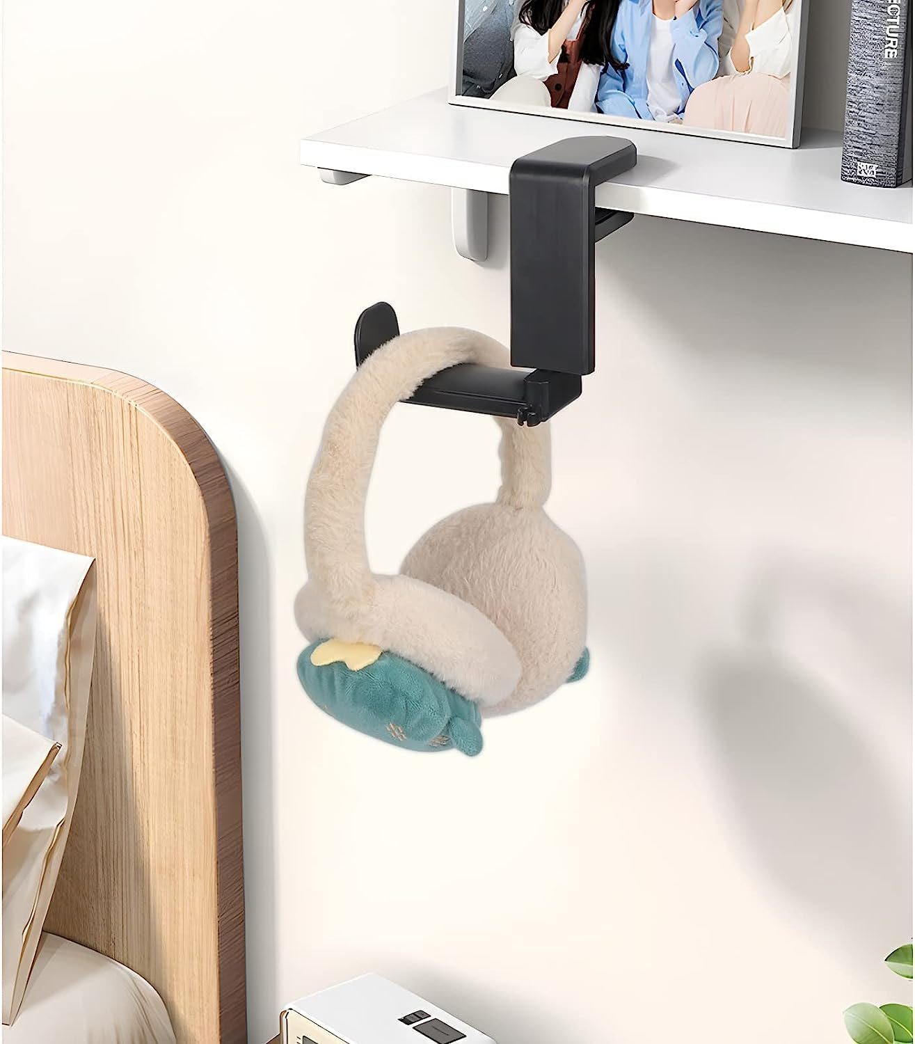 Headset Headphone Stand, Headset Hanger Holder, 360 Degree Rotation Adjustable Gaming Earphone Hook under Desk Mount Headset Clamp with Cable Organizer Clip-Black
