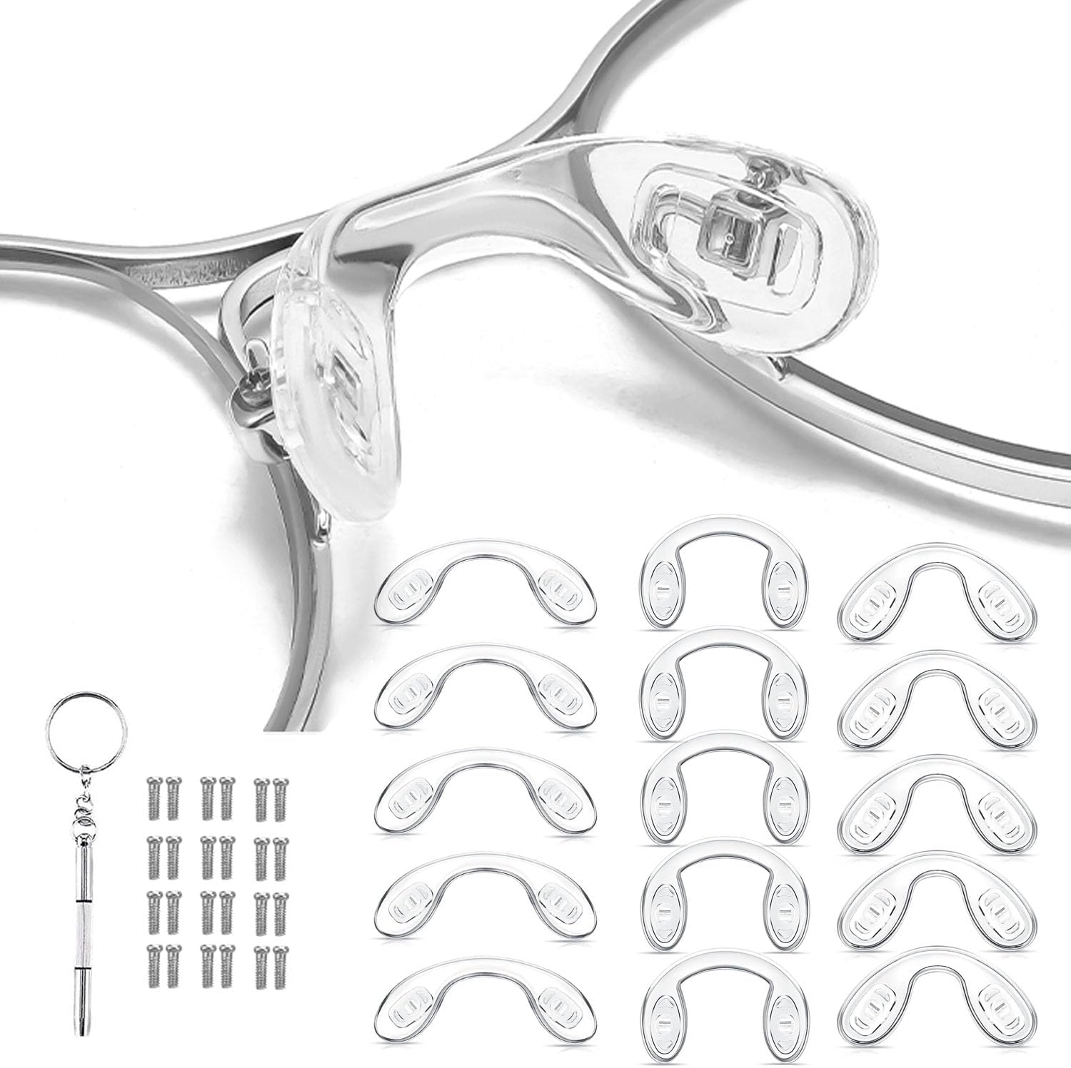 15 Pcs,3 Sizes Eyeglasses Nose Pads,U Shaped Eyeglasses Nose Pads Screw-In Eyeglass Nose Piece Soft Silicone Nose Pad for Eye Glasses Sunglass Eyewear, Clear image number 6