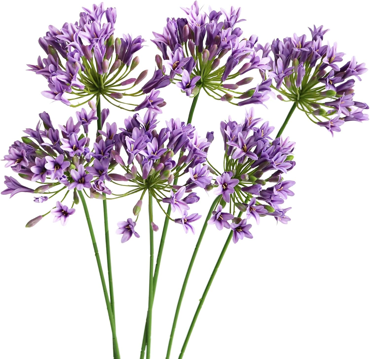 6PCS Artificial Agapanthus Flowers Long Stems Silk Lily Flowers for Home Hotel Flower Arrangement Party Decor (White Purple)