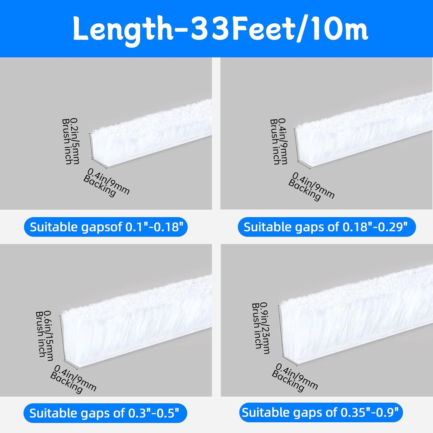 Weather Stripping Door Window Seal Strip 33 Ft, Selfadhesive Strong Adhesion, Soundproofing, Draft Blocker, Dustproof, Suitable for Doors and Windows Cabinet Doors, 0.2 Inch Thick, White image number 4