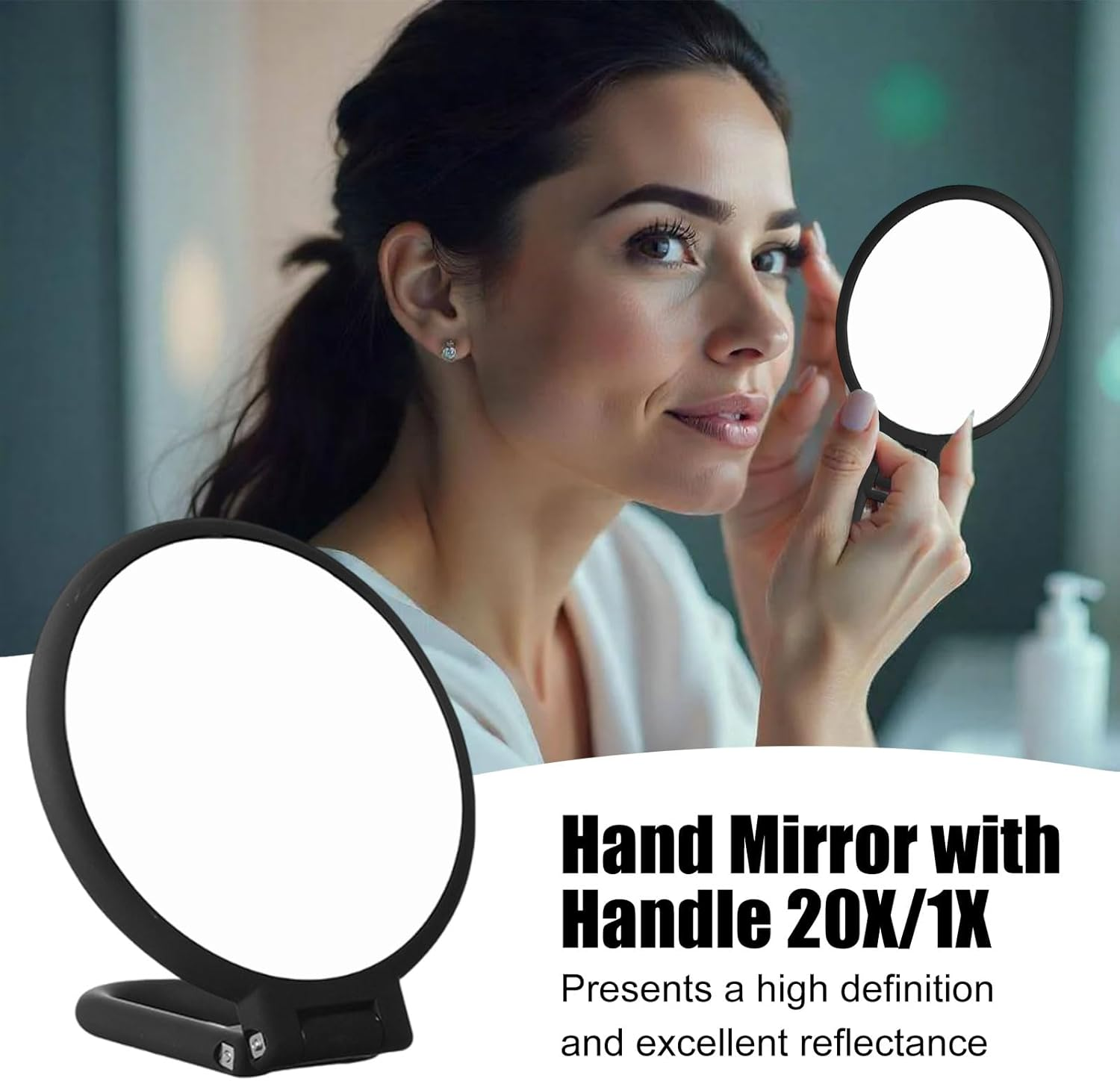 20X/1X Magnifying Mirror, Folding Mirror for Travel, Double-Sided Handheld Mirror with Handle, Foldable Cosmetic Mirror with 360&deg; Swivel, Foldable & Portable for Precise Makeup on the Go - Matt Black image number 1