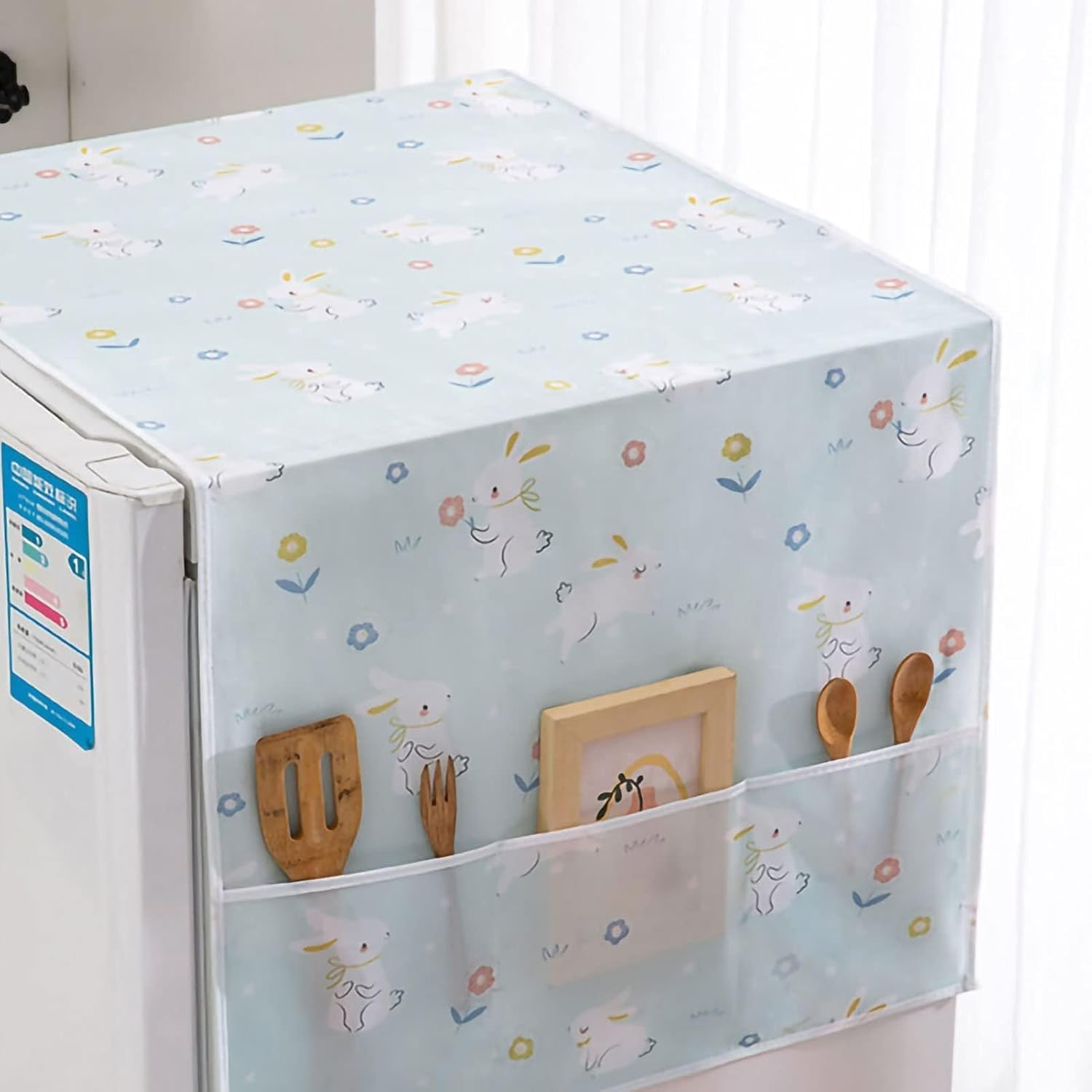 Dust-Proof Refrigerator Cover, 130X55Cm Washing Machine Top Protector with Side Storage Bags Water and Oil Proofing Washing Machine Cover for Home and Kitchen(Seahorse)