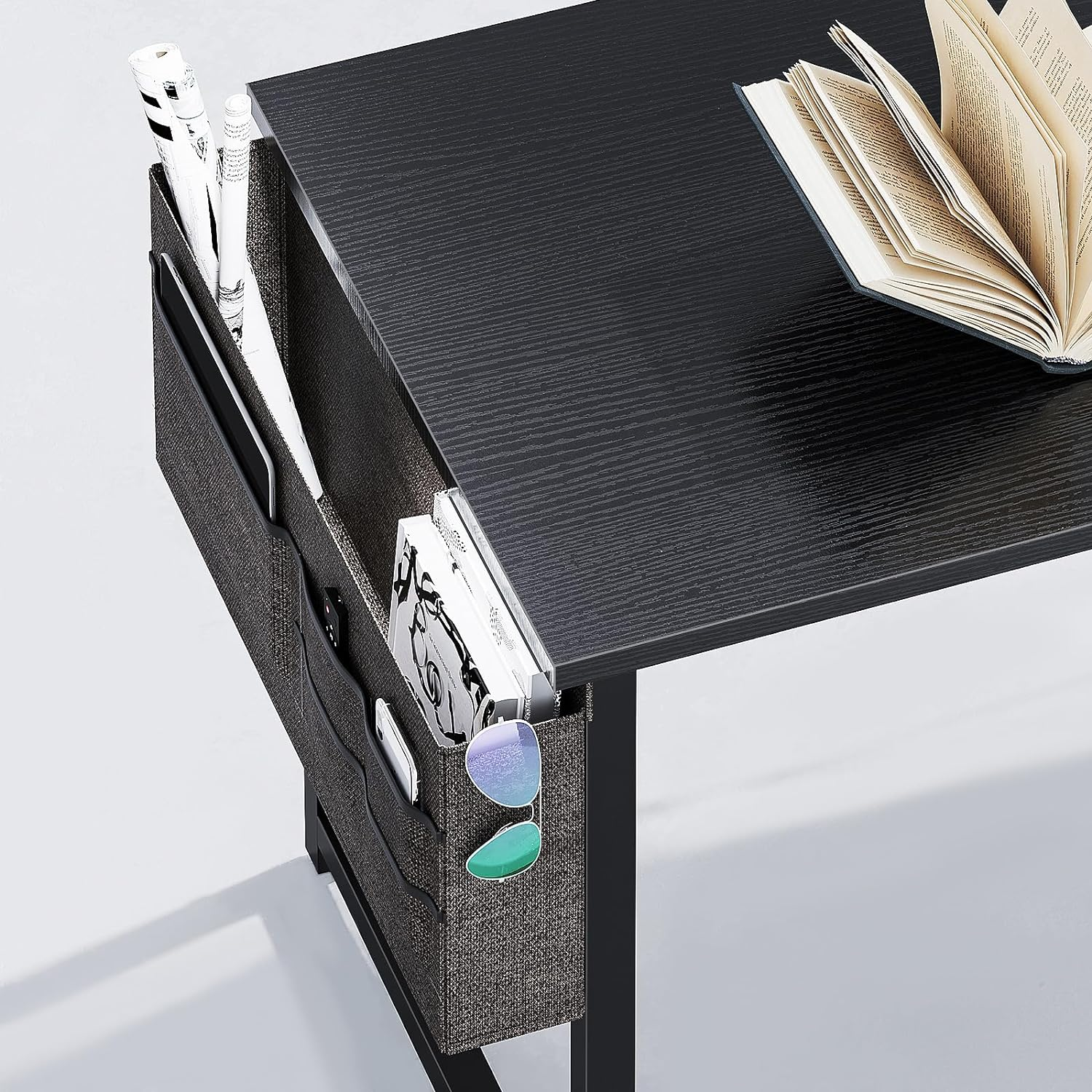 ODK 40Inch Computer Desk with Storage Bag&Metal Legs,Home Office Desk with Headphone Hook, Modern Computer Tale, Writing Table, Simple Style PC Table for Work Study Writing,Black,100 * 48 * 73.7Cm image number 1