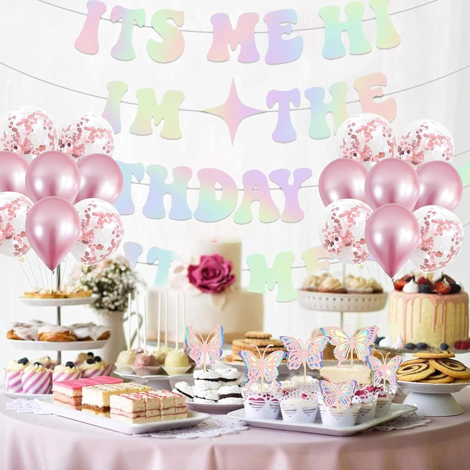 Birthday Party Decorations,Its Me Hi Im the Birthday Girl Its Me Banner,Birthday Banner Supplies Themed Decor,Glitter Iridescent Popular Birthday Decorations Banner,Girls Birthday Party Supplies