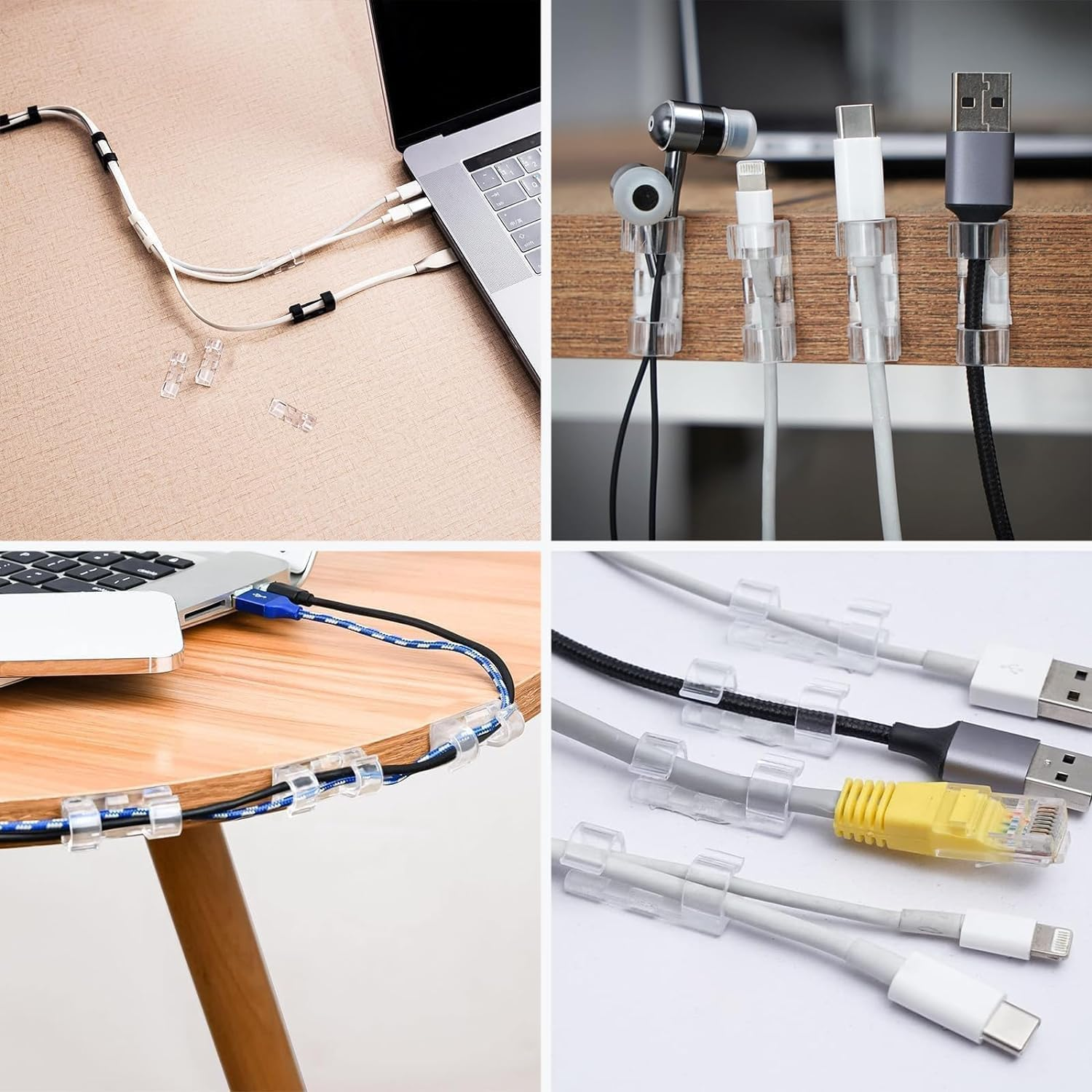 60 Pieces Cable Clips, Cable Management Clips, Strong Self Adhesive Cord Holder, Heavy Duty Wire Holder, Durable Finisher Wire Clamp, for Cable Management, USB Charging Cable (Transparent) image number 1