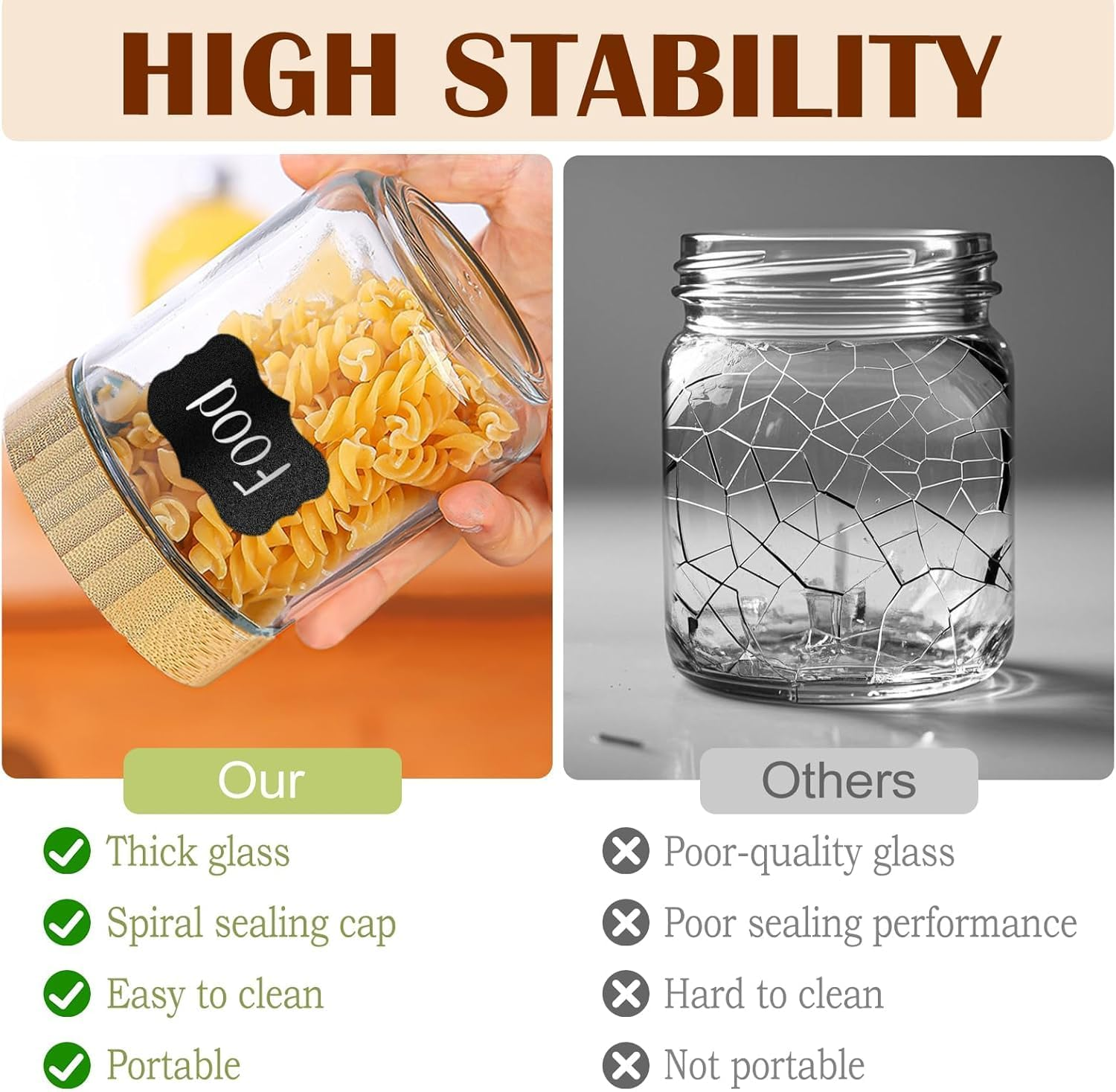 8 Pack 480Ml Glass Jars with Bamboo Lids and Spoon Pen Sticker Set, over Night Oats Glass Food Storage Containers Salad Jars for Food, Yogurt, Sugar and Flour, Coffee Bean, Cookie, Cereal image number 6