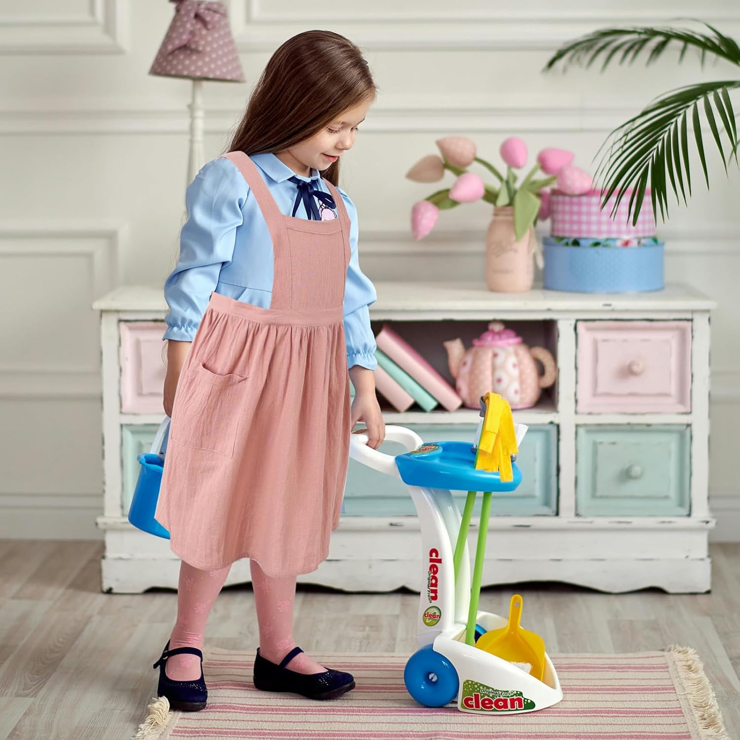 Surblue Kids Retro Aprons Pinafore Apron for Girls Boys Cotton Linen Aprons for Children image number 2