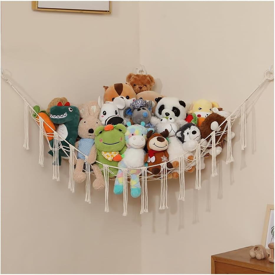 Toy Hammock,Extra Large Macrame Wall Hanging Soft Toy Storage Organizer for Nursery,Soft Corner Hanging Netting (Style A) - Style B image number 3