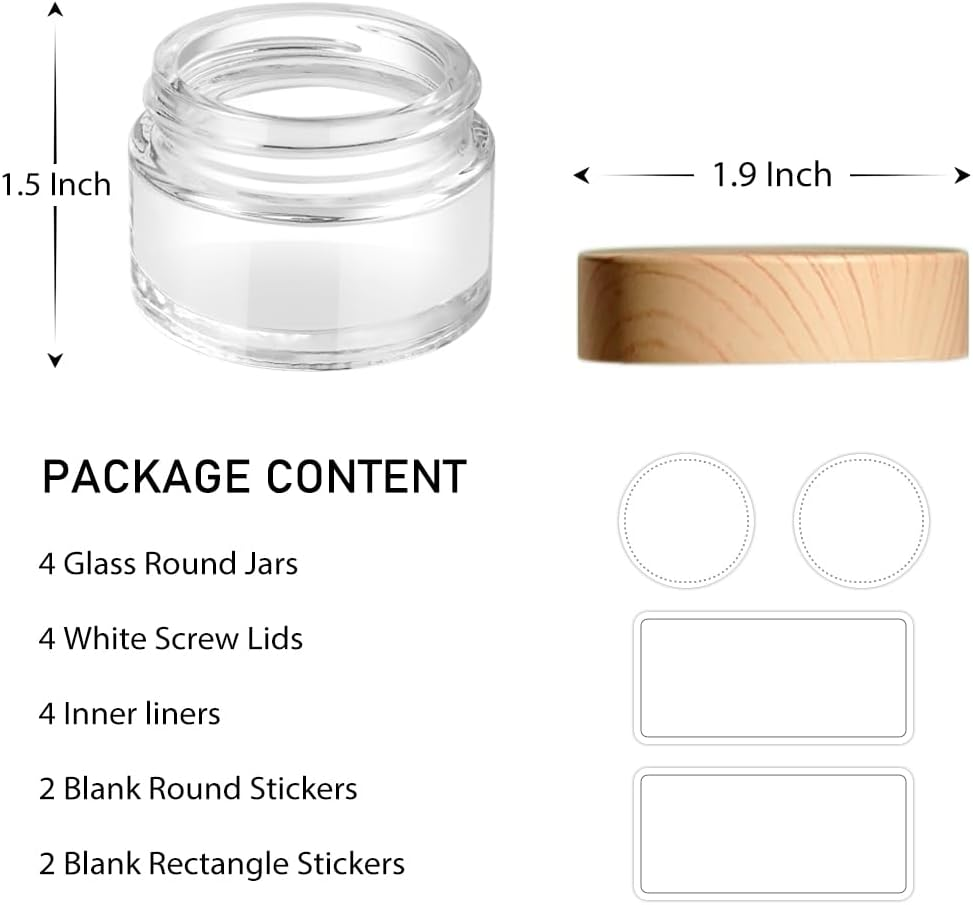 1 Oz Small Glass Containers, Tecohouse Glass Jars with Woodgrain Lids & Inner Liners, Reusable Travel Containers for Creams, Makeup, Lotion, Cosmetic - 4 Pack image number 6