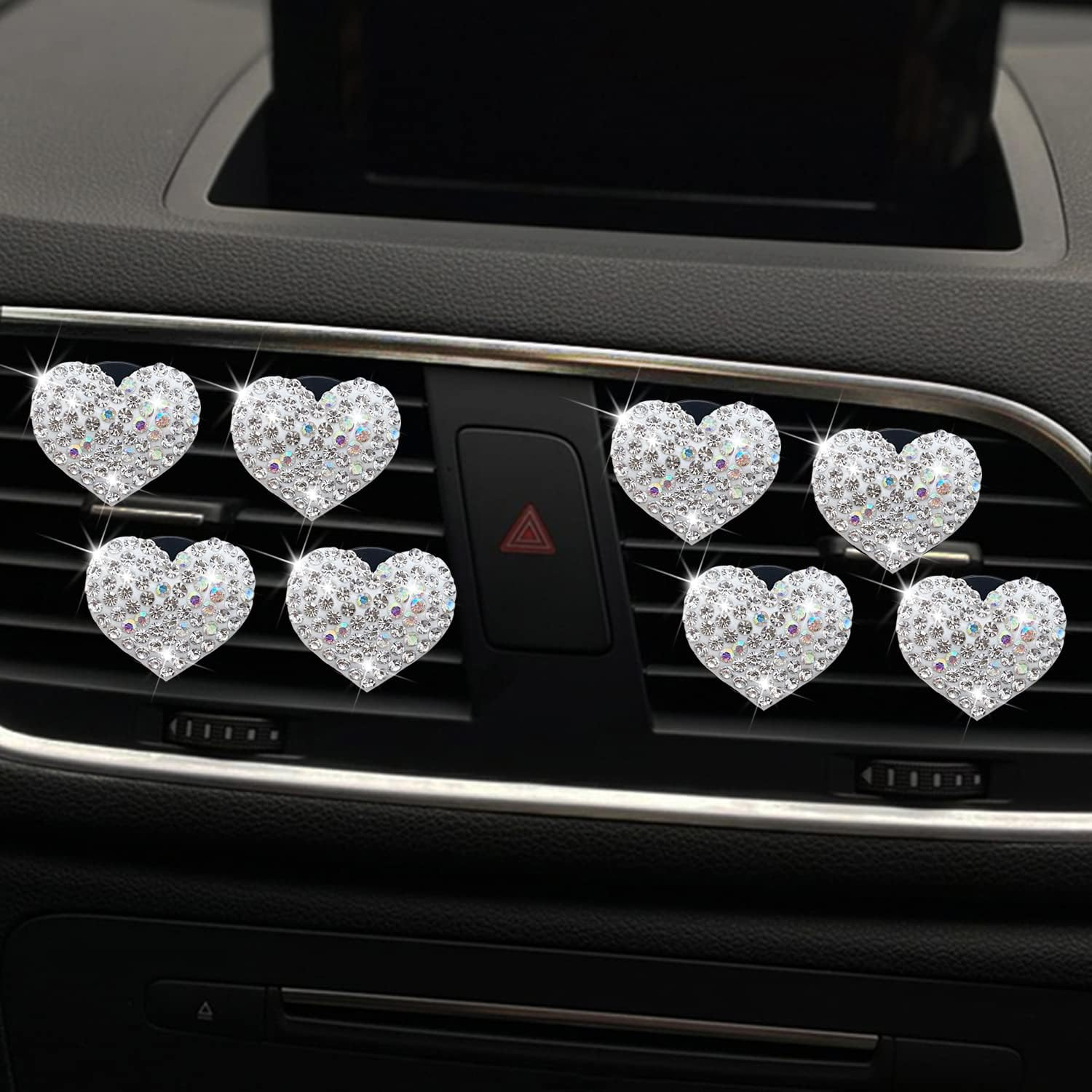 8 Pcs Bling Heart Air Vent Clips, Crystal Car Fresheners, Diffuser with Rhinestone Decoration, Cute Interior Accessories for Women Girls (Silver) image number 5