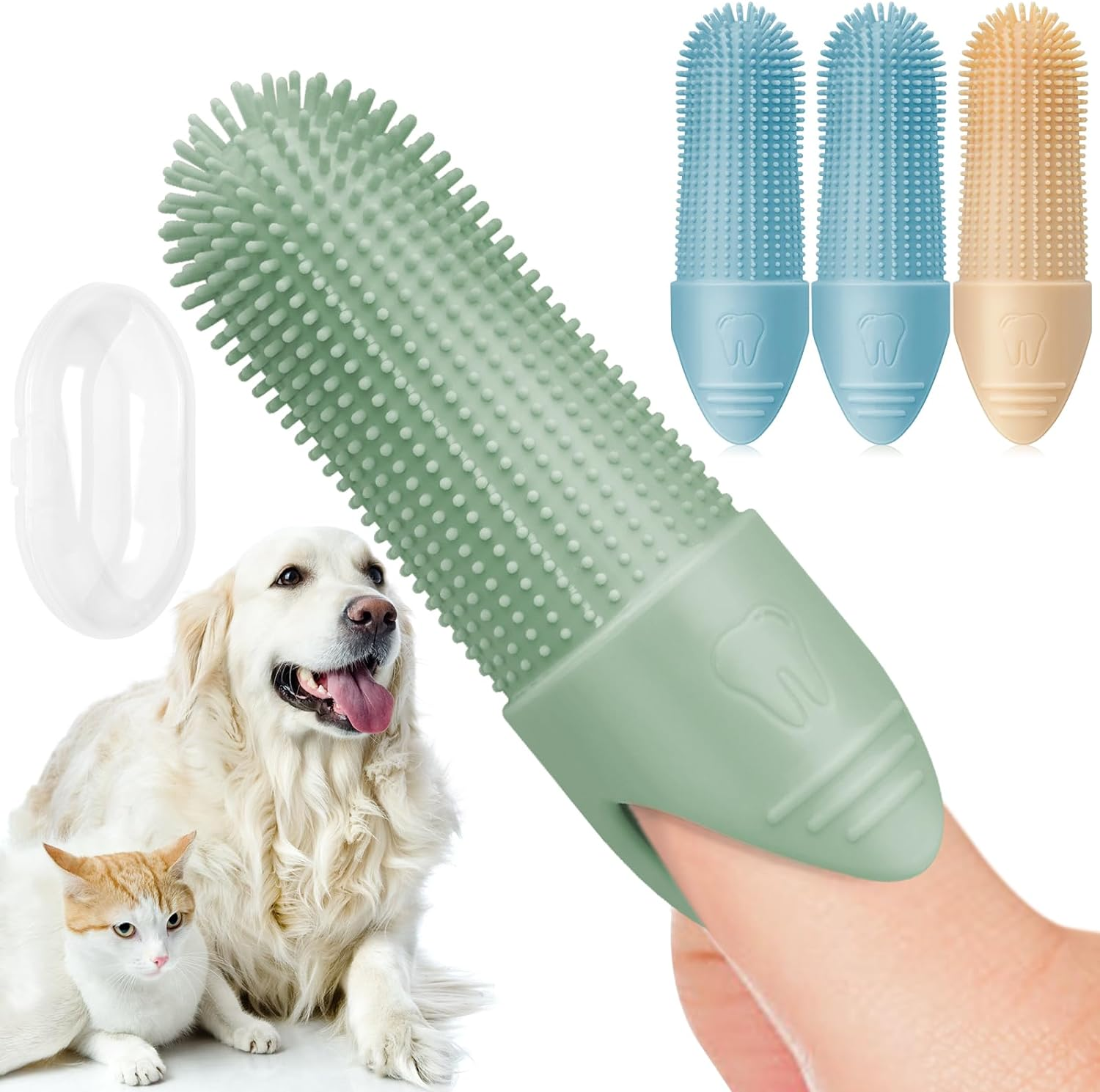 4 Pack Dog Toothbrush, 360&deg; Cleaning Finger Brush for Dogs Teeth, Food Grade Silicone Pet Toothbrush Fits Most Fingers, Puppy Toothbrush for Dogs & Cats Dental Care