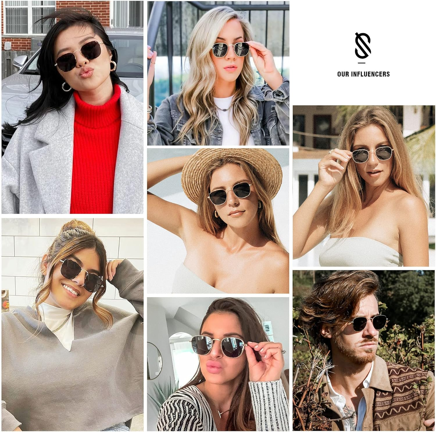 SOJOS Small Square Polarized Sunglasses for Women Men Classic Vintage Retro Style SJ1143 - Gold/Grey image number 6