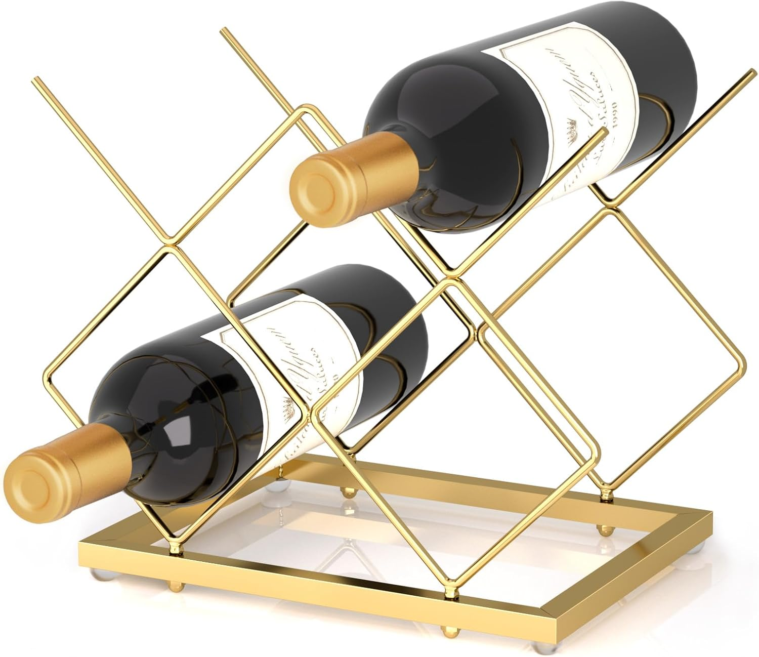 Urban Deco Gold Wine Rack Small Countertop for Cabinets &ndash; 5 Wine Holder Countertop Stylish and Compact Small Wine Racks