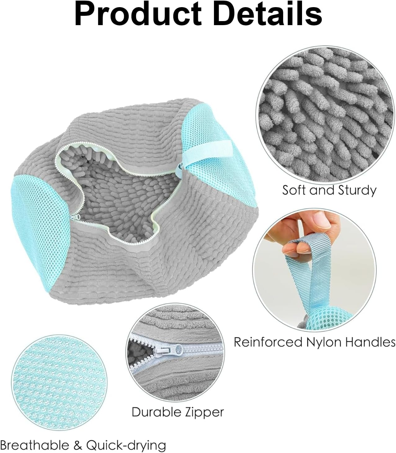 Shoe Washing Bags for Washing Machine &ndash; 2 Pack Reusable Mesh Laundry Bags for Sneakers, Boots & Tennis Shoes &ndash; Durable 360&deg; Wrap Shoe Cleaner Bag for Washer & Dryer &ndash; Grey image number 3