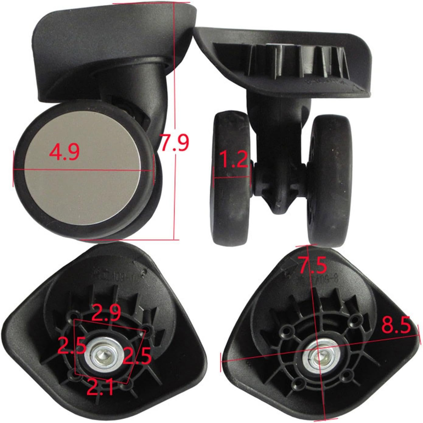 "Abbraccia" 2 Pieces Luggage Wheels Suitcase Casters DIY Accessory Durable Versatile Silent Rolling Black Double Row Wheels 360 Swivel image number 4