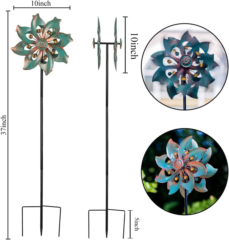 DREAMYSOUL Outdoor Wind Spinner 37 Inch, Metal Garden Wind Sculpture Bronze Wind Spinners for Patio Yard Lawn Decor image number 6