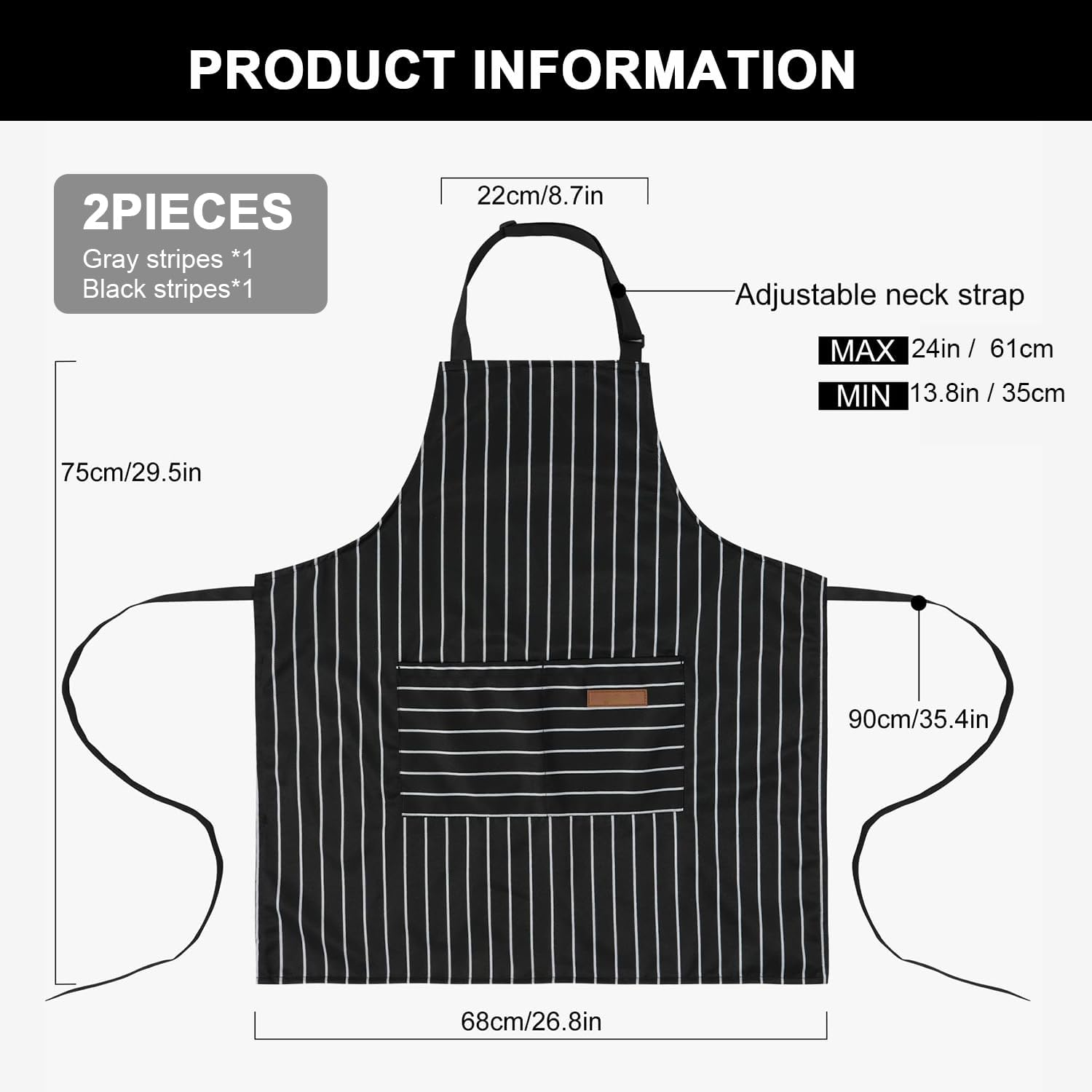 LAMCAN 2 Pack Kitchen Cooking Aprons, Adjustable Bib Apron, with 2 Pockets. Cotton Chef Adults Kitchen Bib Aprons, for Men Women, for Baking Painting Gardening Cleaning