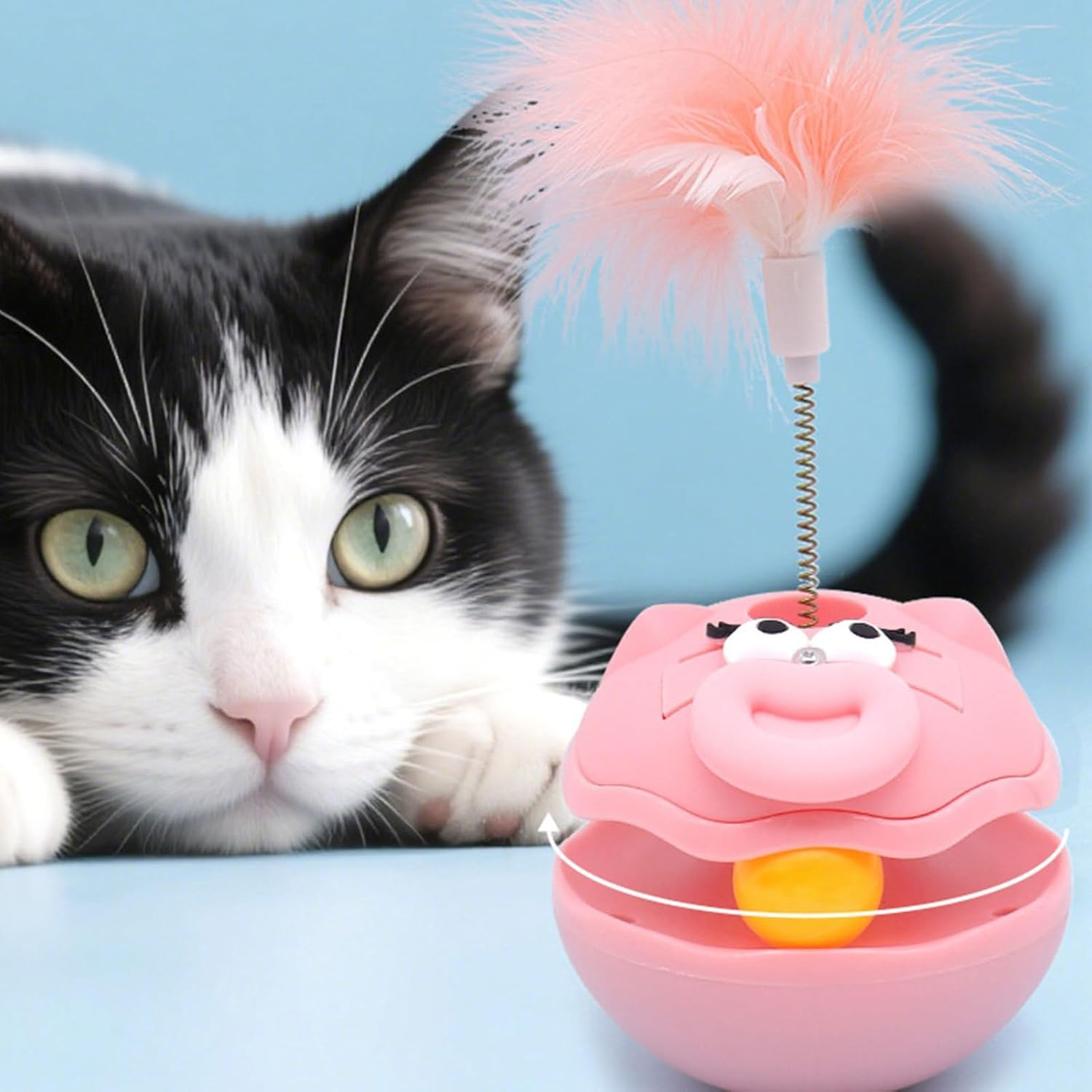 Velmoriah Interactive Cat Toy Ball, Turntable Ball Toy with Teaser, Bell & Feather for All Breed Cats, Pet Supplies Enrichment Indoor Games for Exercise Boredom Relief