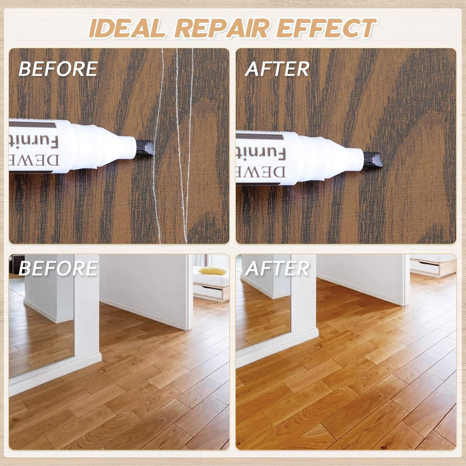DEWEL Furniture Markers Touch up - 18 Color Wood Markers Repair Kit with Wood Polish Wax, Upgrade Floor Repair Kit, Pens for Scratches, Table, Cabinet, Bedpost image number 4