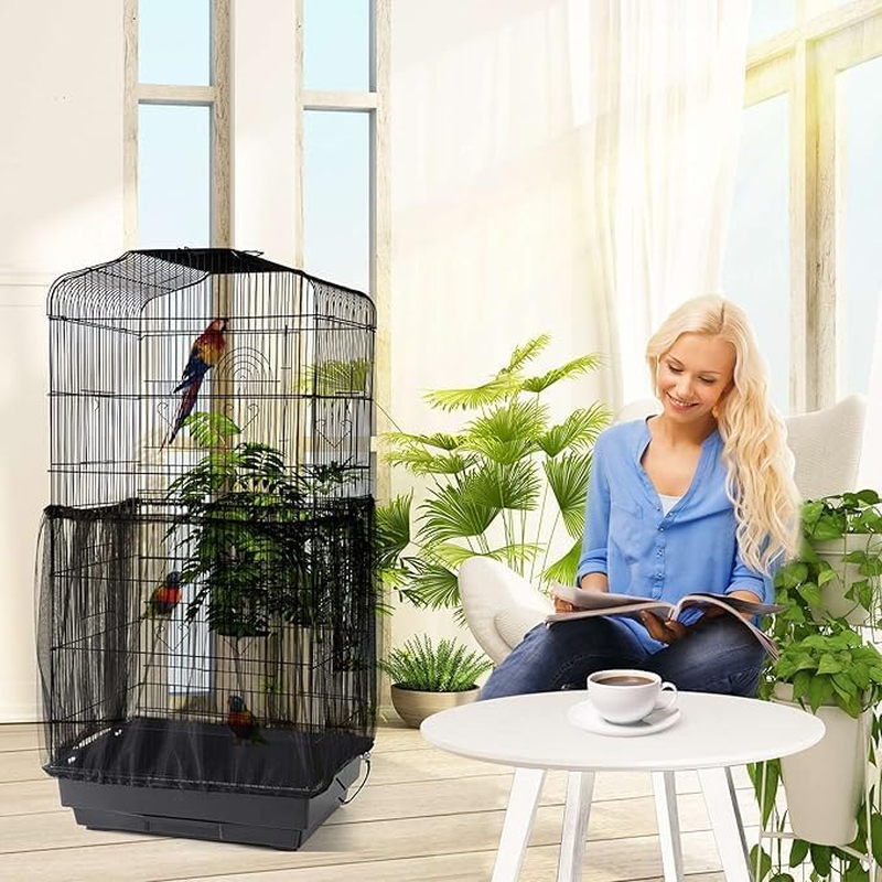 Auswalar 118 Inch XL Bird Cage Netting Seed Catcher Adjustable Bird Cage Skirt Seed Catcher Large Soft Breathable Mesh Bird Seed Catchers for Indoor round Square Cage image number 3