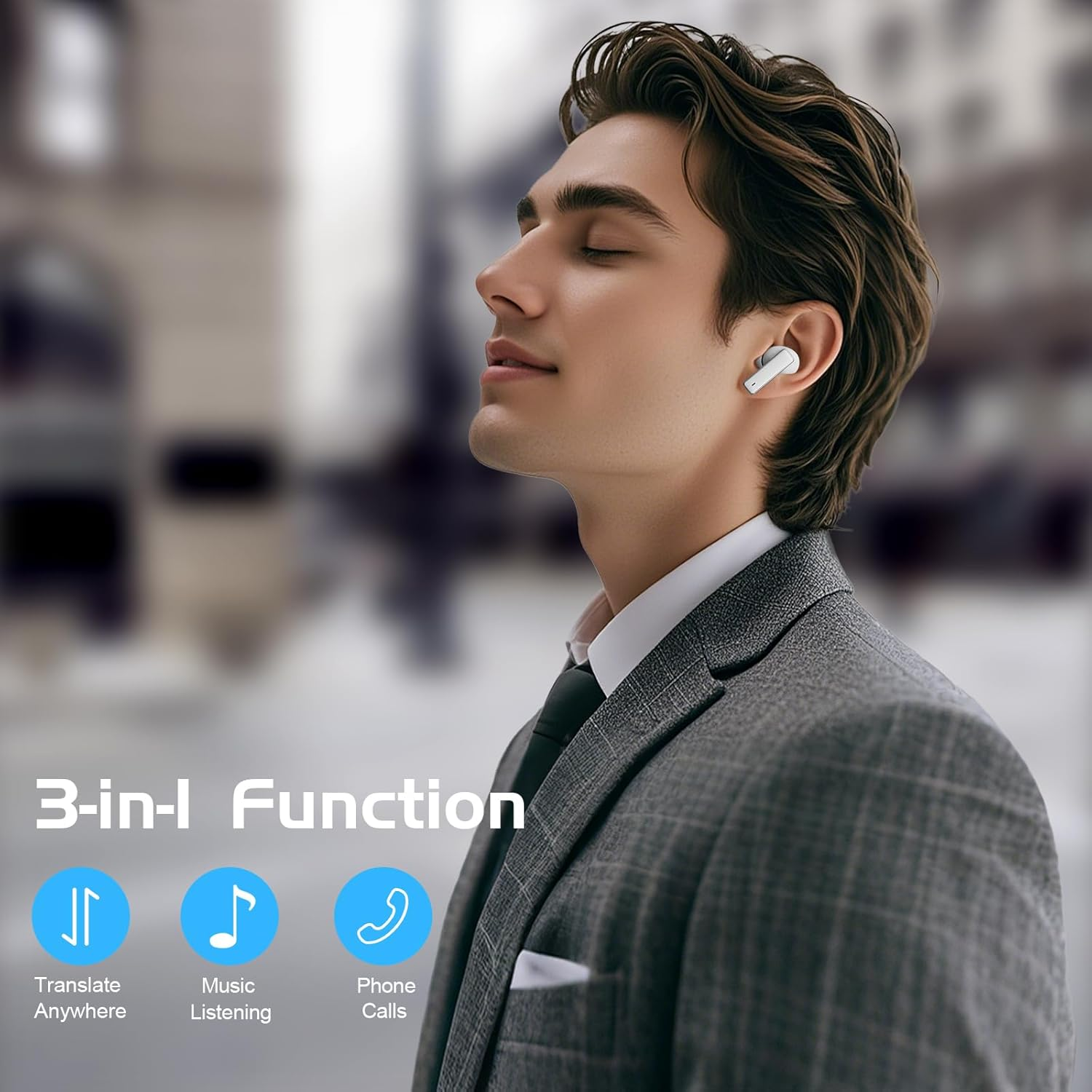 IAMJOY Language Translation Earbuds, 134 Language & Accents Two-Way Translator Device Built-In 6 Mics, 42Db Hybrid Dual Noise Cancelling Earbuds for Travel Business Learning, White image number 2
