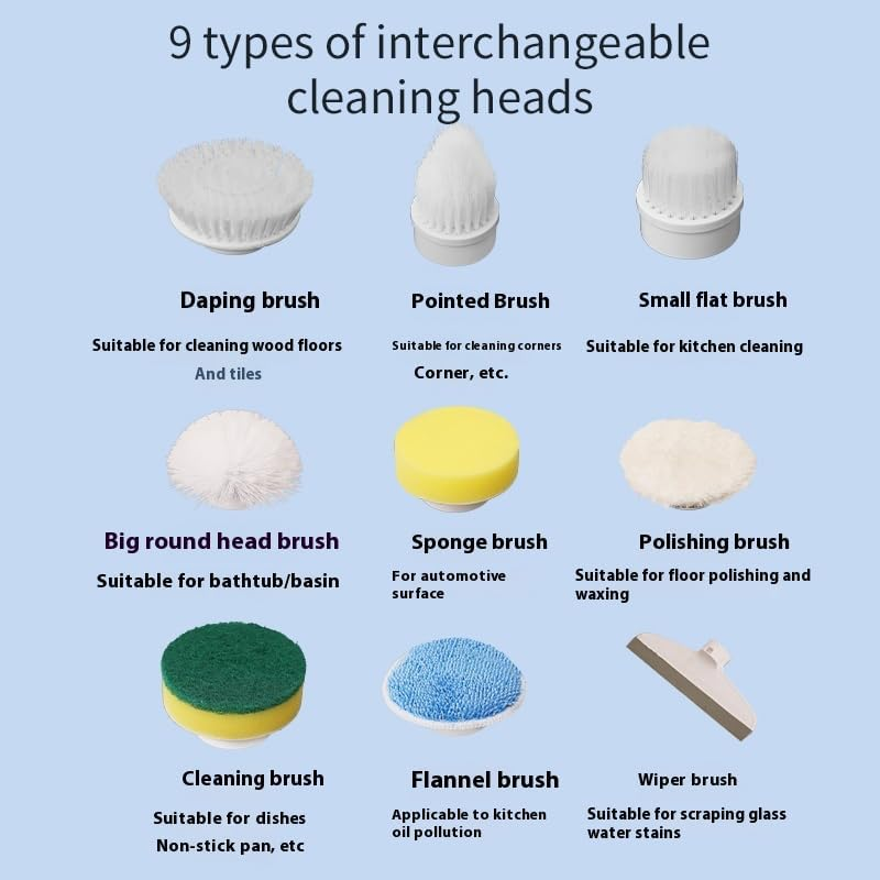 Electric Rotary Cleaning Brush - Household Cordless Cleaning Brush -IPX7 Waterproof ， with 8 Brush Heads, and 2 Rotating Speeds - Suitable for Bathroom, Shower, Bathtub, Glass and Car image number 5