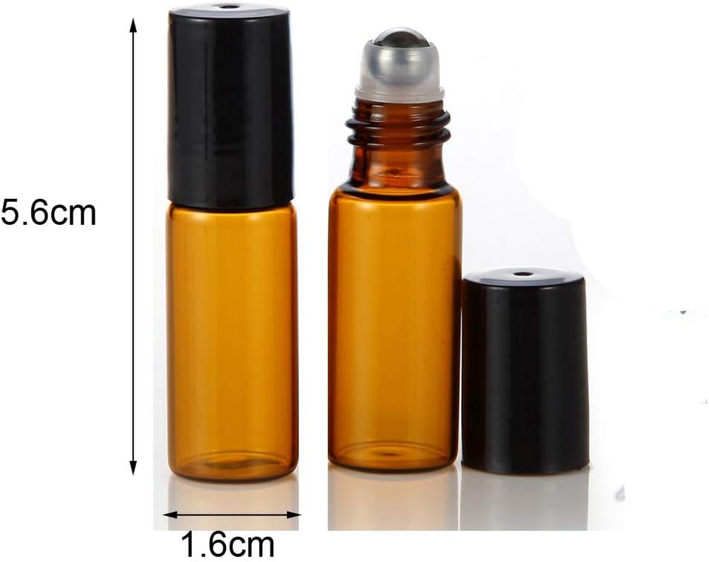 ELFENSTALL- 20PCS 5Ml Amber Glass Roller Bottles Roll on Bottle Container with Metal Ball for Essential Oil Aromatherapy Perfumes and Lip Balms - 3ML Dropper Included image number 4