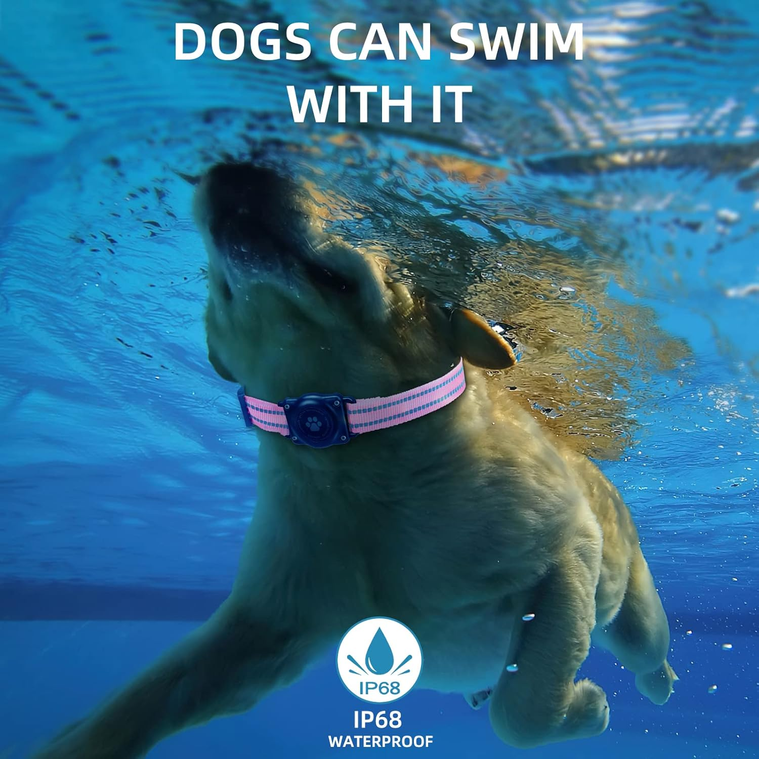 Airtag Dog Collar, 100% Waterproof Integrated Apple Air Tag Dog Collars, Reflective GPS Dog Collar with Hard PC Airtag Holder Case for Small Medium Large Dog (Pink) image number 1