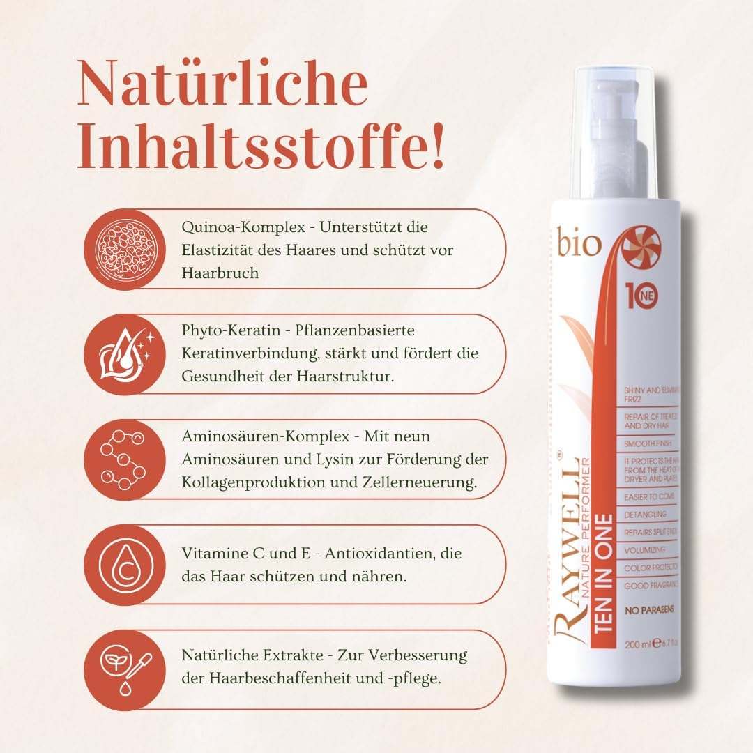 Raywell Ten in One Spray - Leave-In Hair Care with Anti-Frizz, Colour Protection, Moisture, Repair & Heat Protection for All Hair Types image number 5