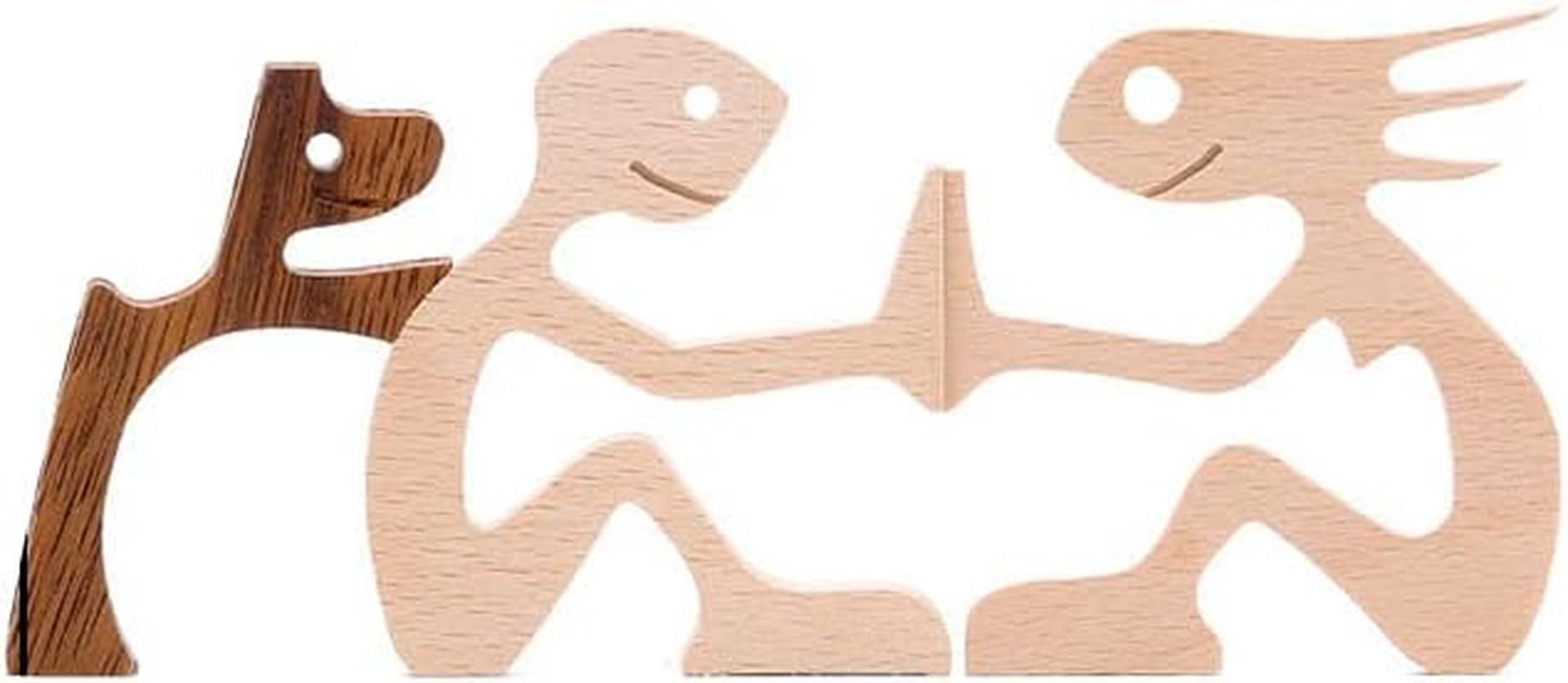 AIMALL Handmade Wooden Statue, Sitting Woman and Dog, Carved Wood Decor Craft, 7.5X5X0.4 Inches, Natural Wood Colour, Rustic Home Decoration