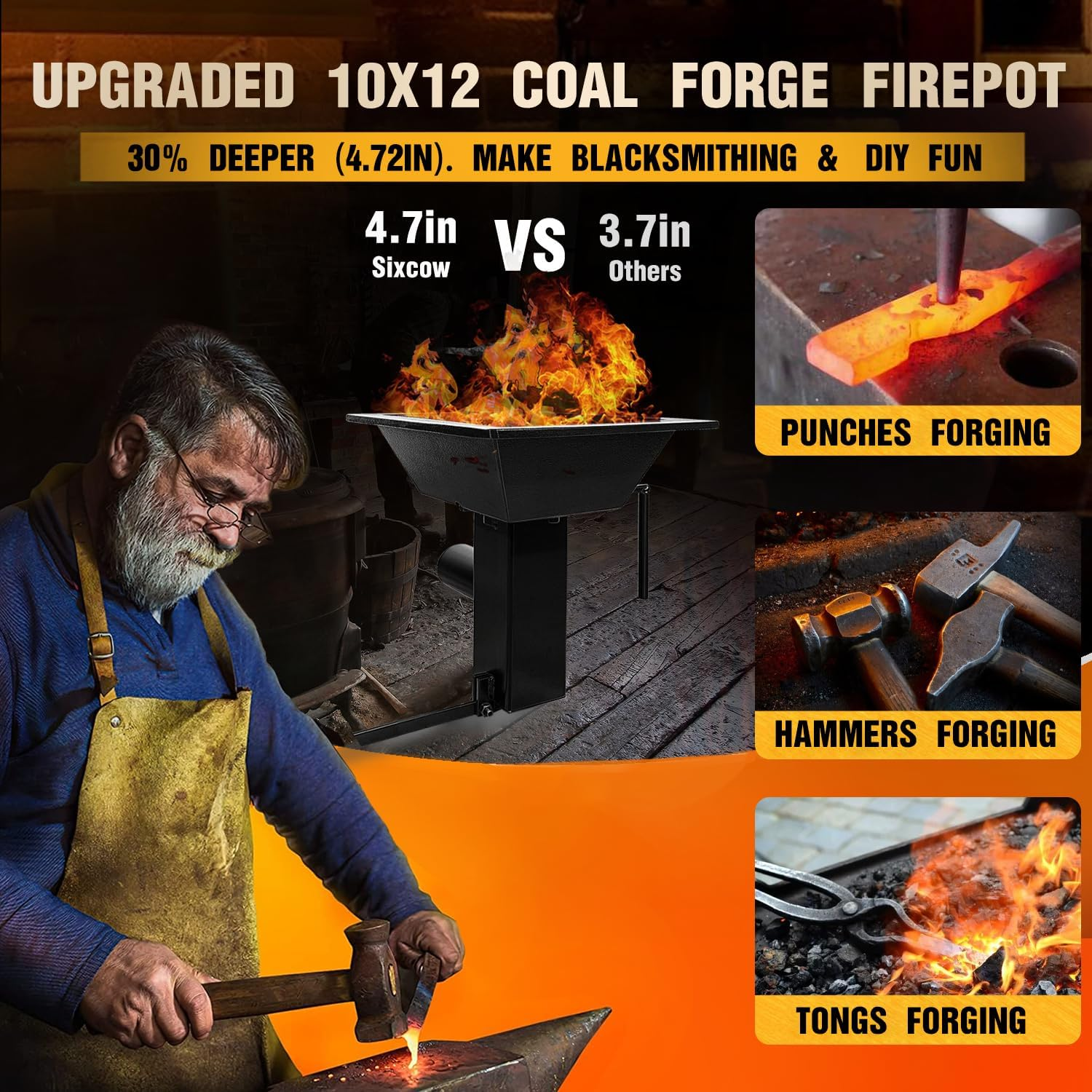 Upgraded Blacksmith'S Welded Coal Forge Firepot, 10 X 12 Inch Blacksmithing Firepot, 2600F Rated for Forging Blacksmith Farrier, Knife and Tool Making image number 4